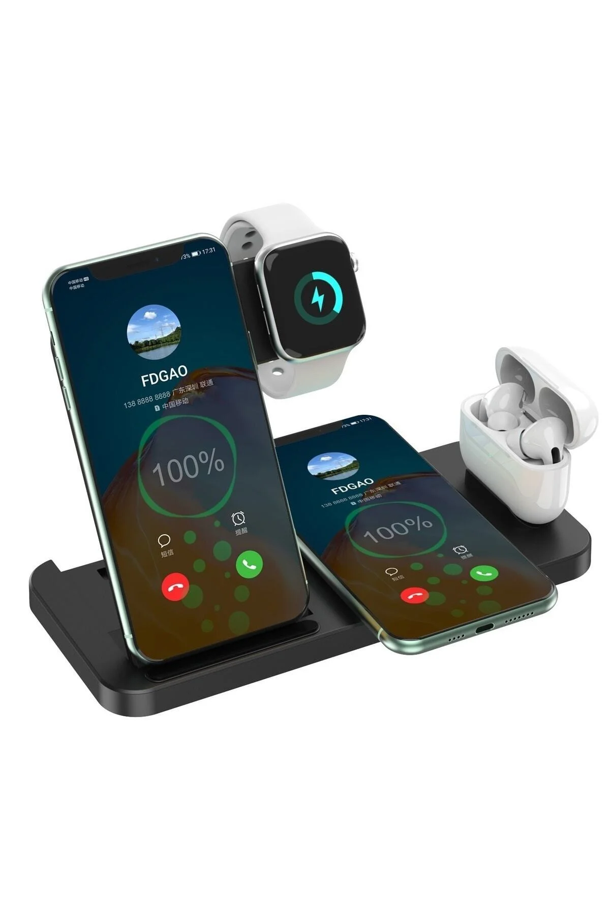 4 In1 Wireless Charger Kablosuz Şarj Istasyonu Standı 15 Watt Android Ve Ios Uyumlu Siyah
