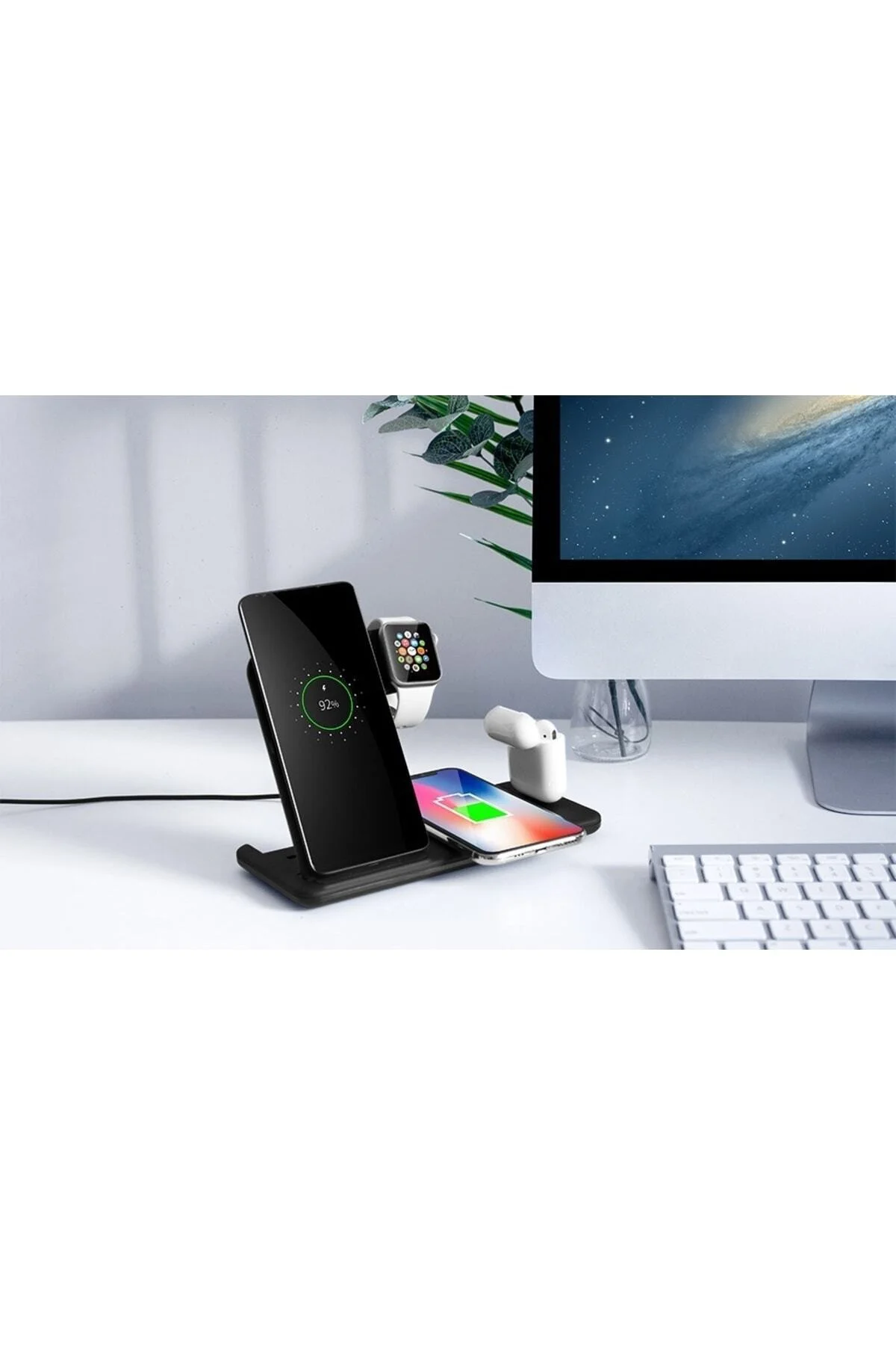 4 In1 Wireless Charger Kablosuz Şarj Istasyonu Standı 15 Watt Android Ve Ios Uyumlu Siyah - pazariz Görsel 7