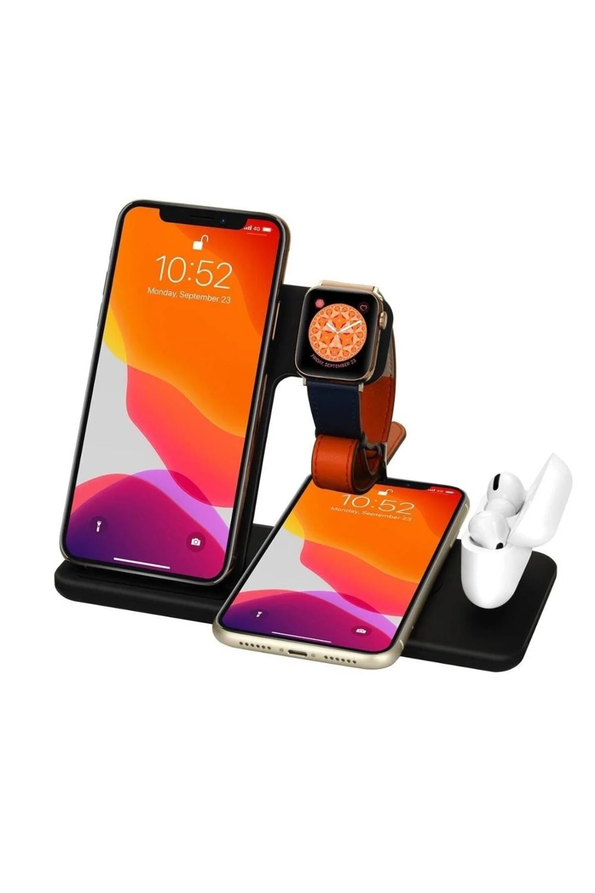 4 In1 Wireless Charger Kablosuz Şarj Istasyonu Standı 15 Watt Android Ve Ios Uyumlu Siyah - pazariz Görsel 2