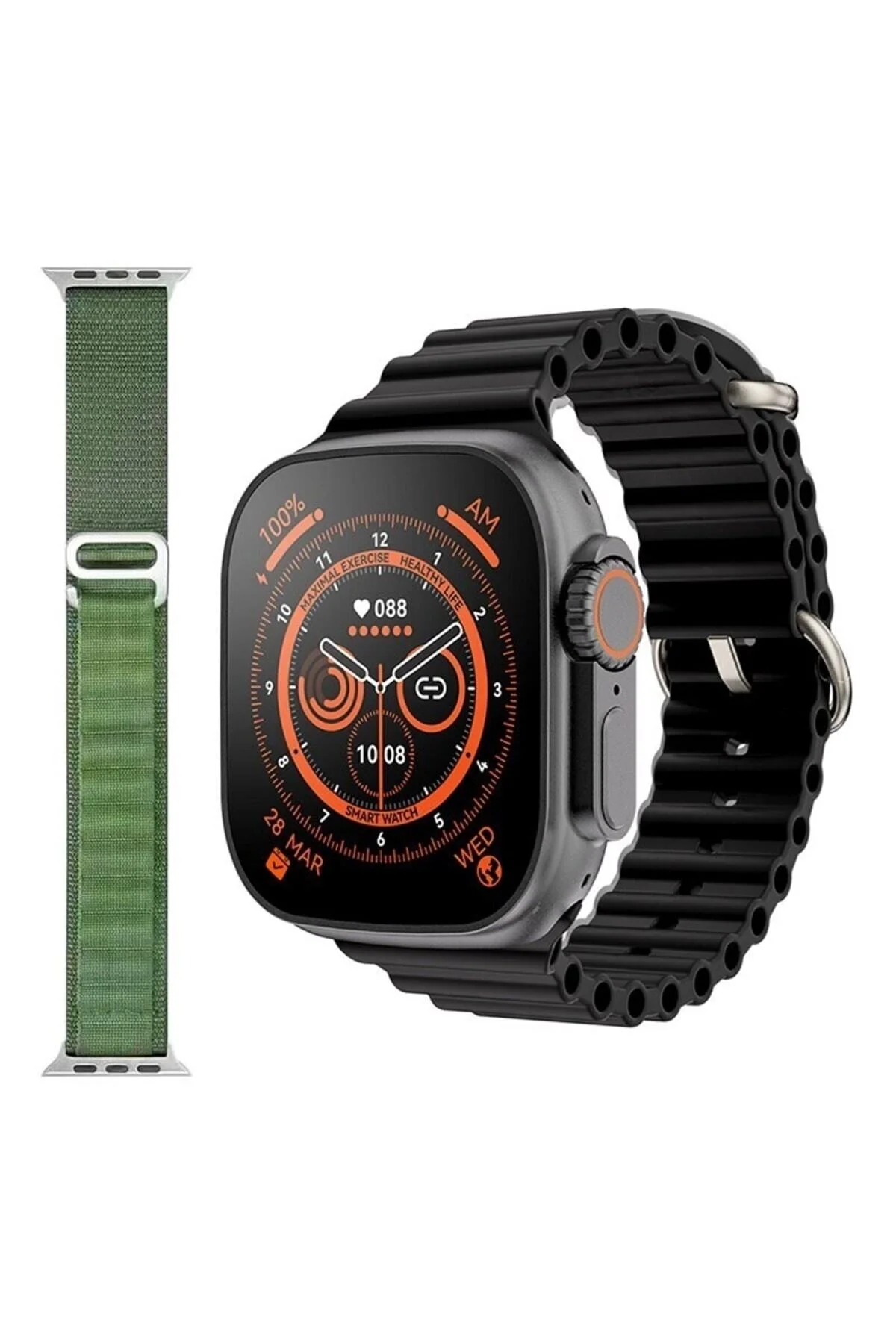 Gs8 Watch 8 Ultra Akıllı Saat Siyah Türkçe Watch 2.02 Inc Yeşil Silikon Kordon Hediye