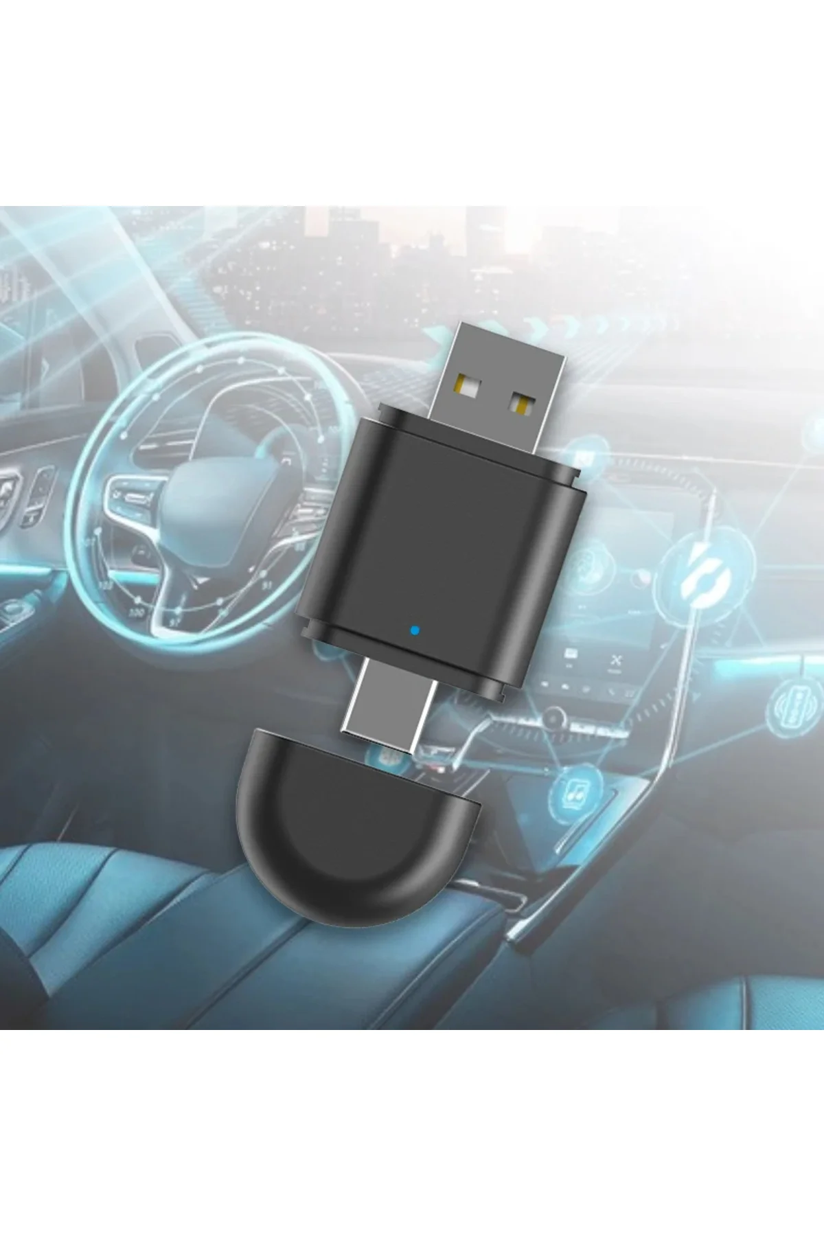Mini Kablosuz Ios Android Uyumlu Carplay USB ve Type-C 2in1 Araç Multimedya Adaptörü