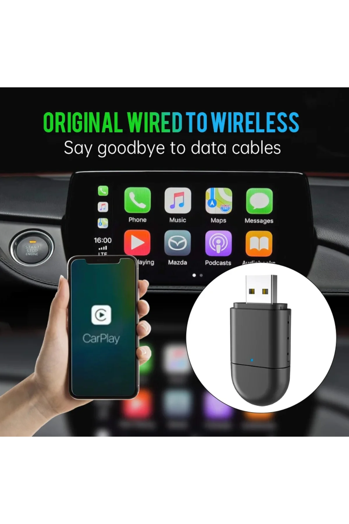 Mini Kablosuz Ios Android Uyumlu Carplay USB ve Type-C 2in1 Araç Multimedya Adaptörü - pazariz Görsel 2