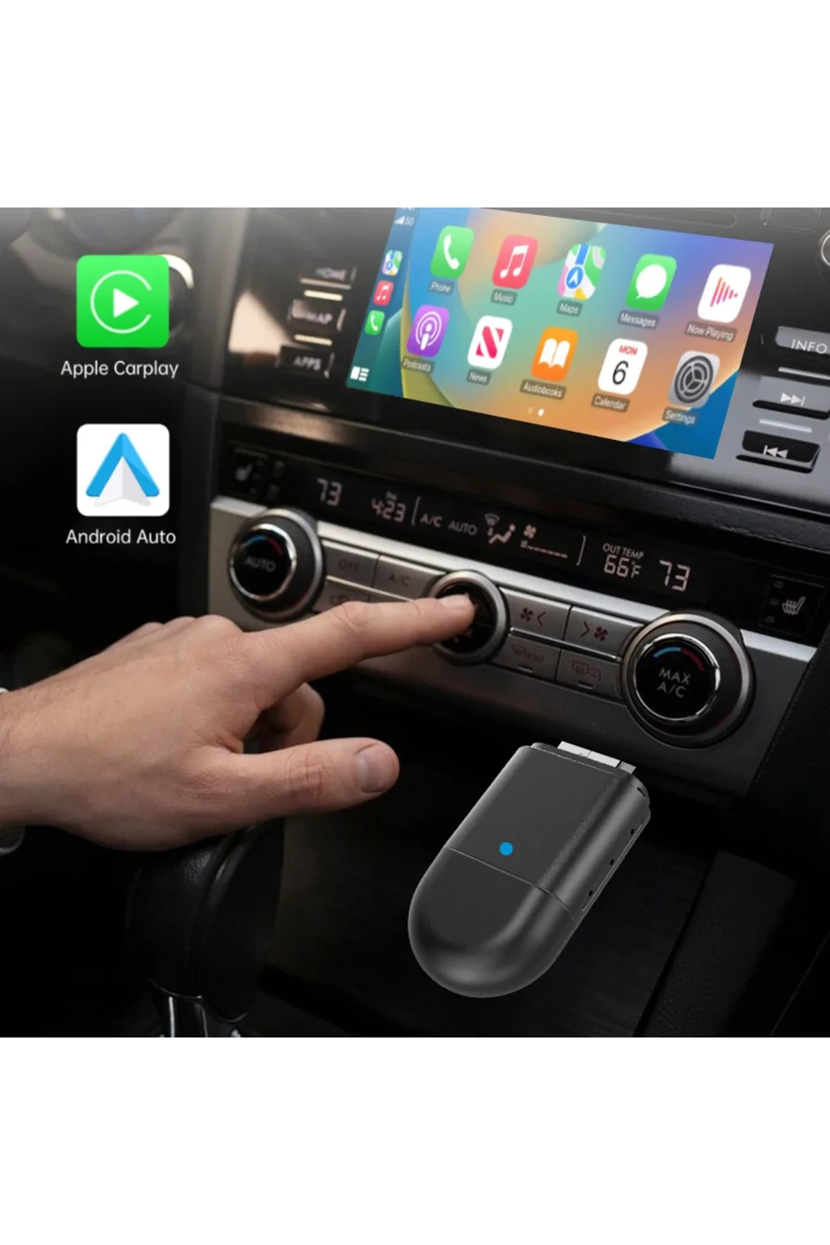 Mini Kablosuz Ios Android Uyumlu Carplay USB ve Type-C 2in1 Araç Multimedya Adaptörü - pazariz Görsel 4