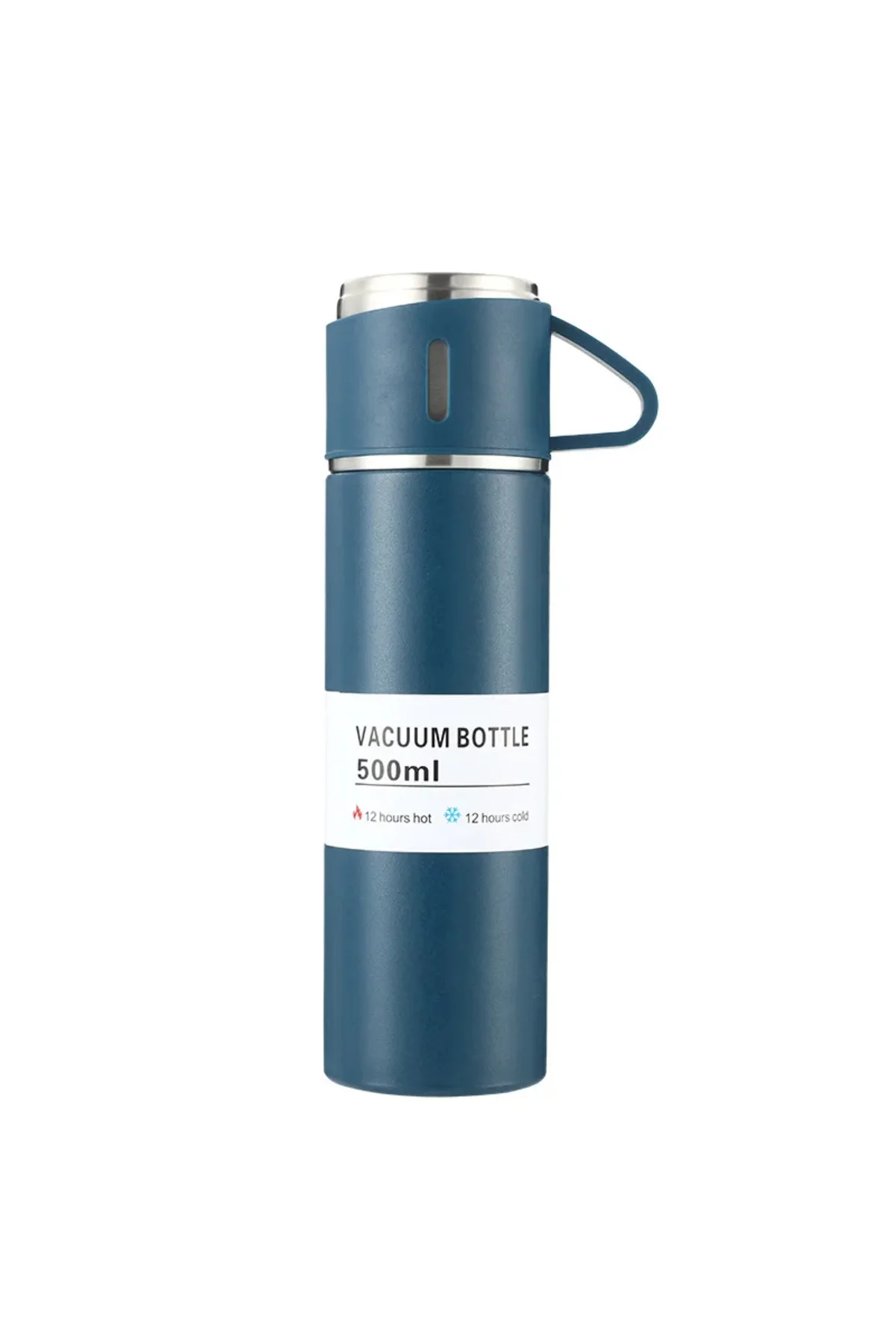 Paslanmaz Çelik 3 Bardaklı Vakumlu Termos Set 500 Ml, 12 Saate Kadar Isı Koruma Termos Mavi - pazariz Görsel 2