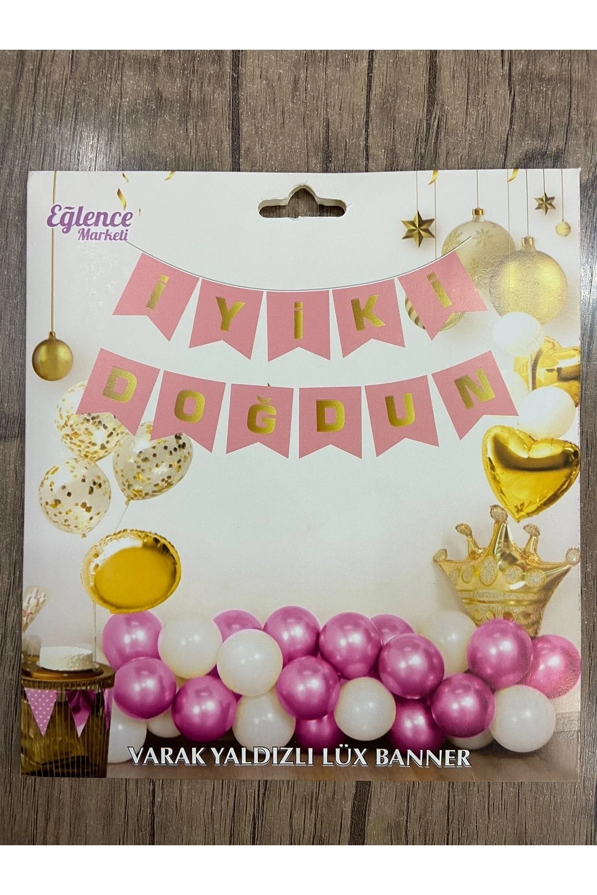 Iyiki Doğdun Yazısı Lüx Varaklı Banner Pembe Altın