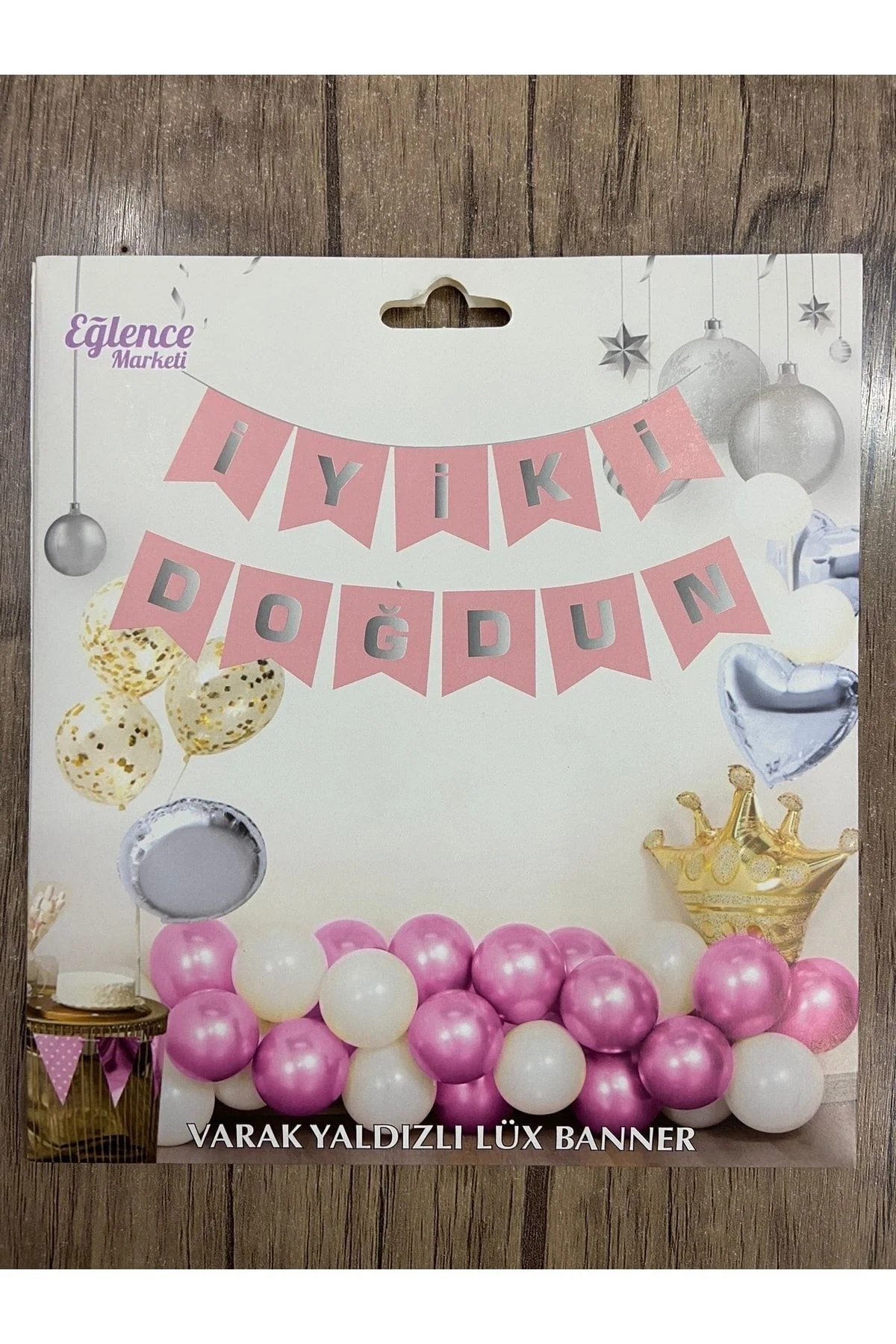 Iyiki Doğdun Yazısı Lüx Varaklı Banner Pembe Gümüş