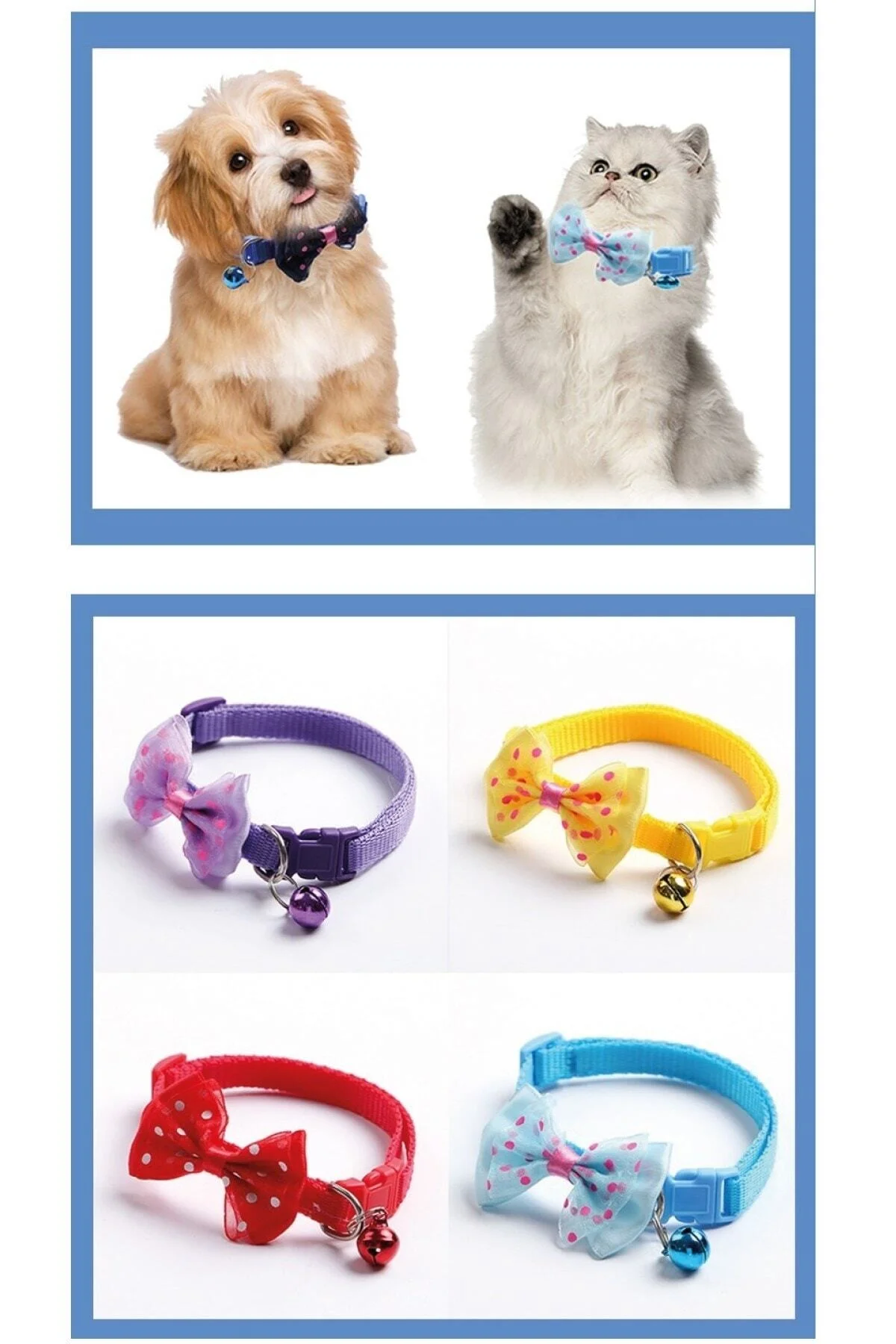 Papyonlu Kedi Ve Küçük Irk Köpek Boyun Tasması Çıngıraklı Yeşil