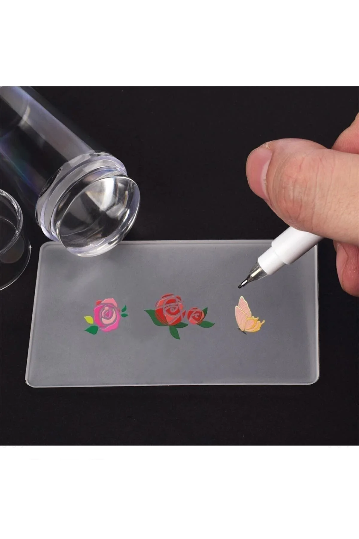 Stamper Baskı Transfer Aparat Seti Silikon Başlıklı Oje Dizayn Baskı Seti Nail Art Tırnak Damgalama - Sildne Görsel 2