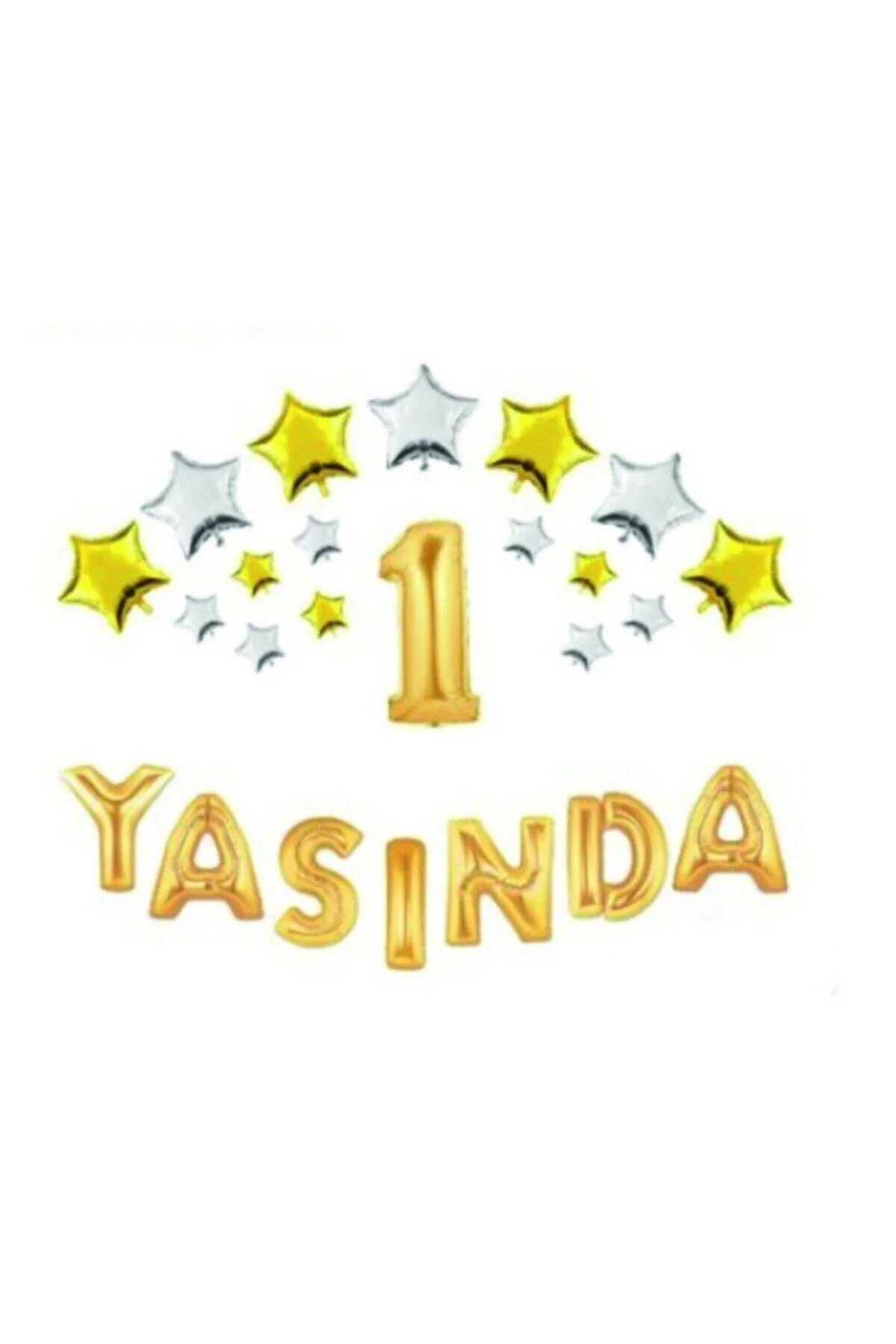 Yıldızlı Yasında Gold Folyo Balon Set T Harfi Gümüş Renk