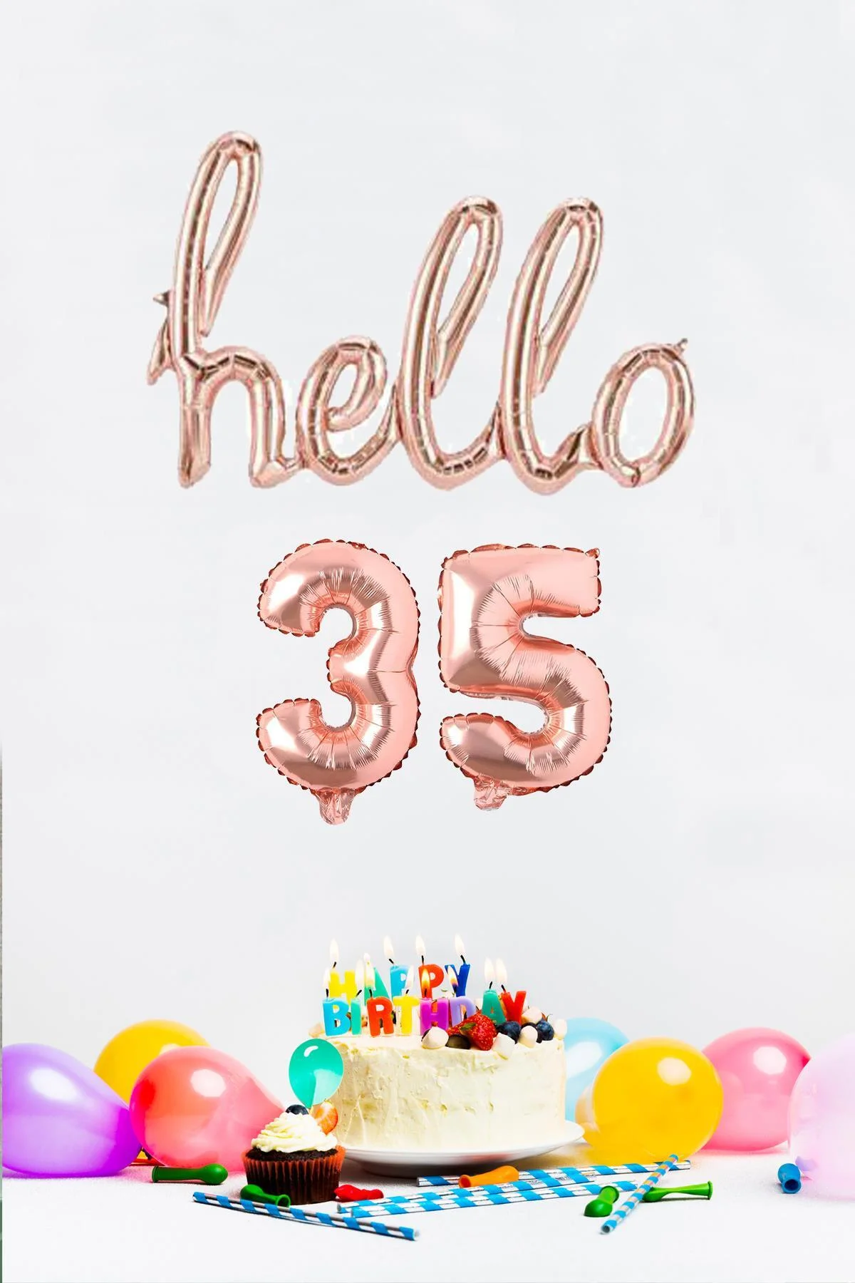 35 Yaş Doğum Günü Balonları - Hello 35 El Yazısı Rose Gold Renk Folyo Balon