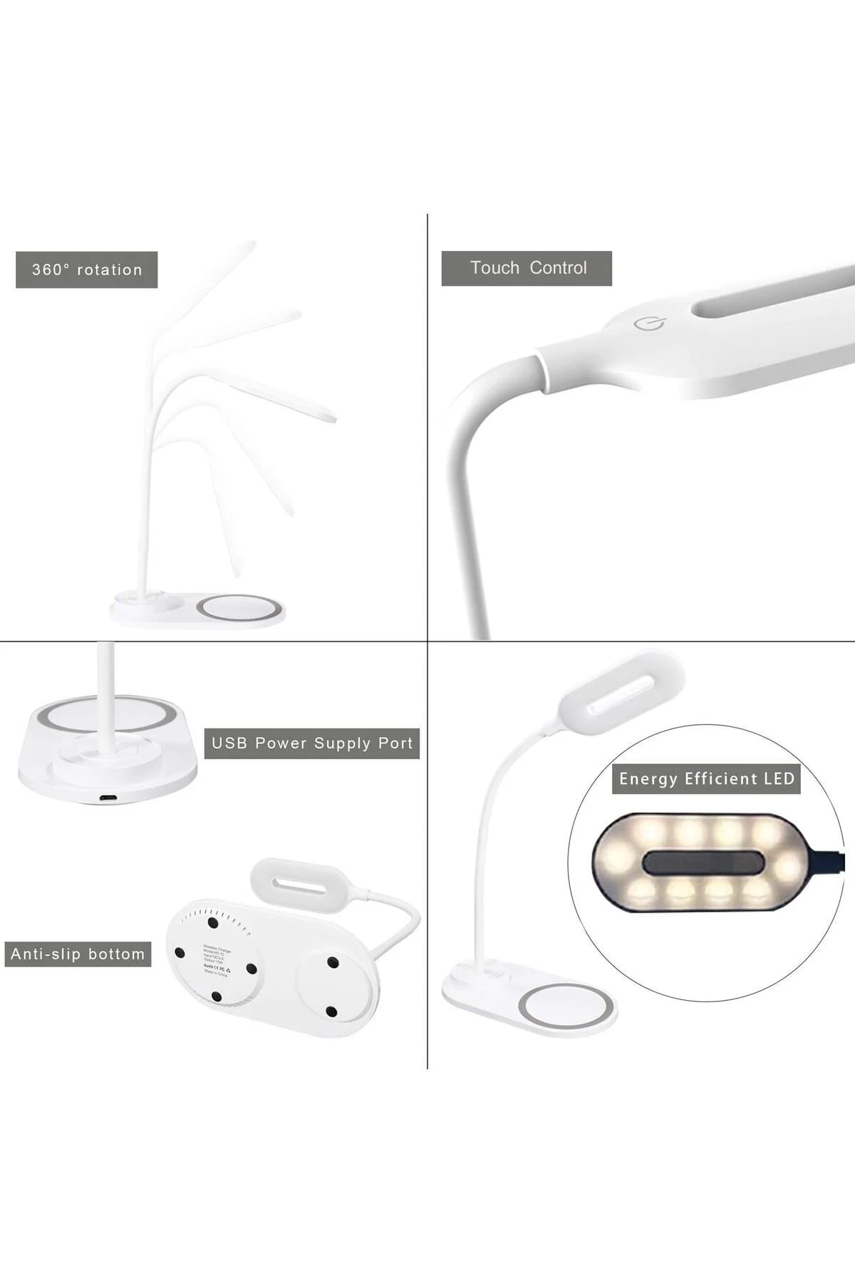 Masa Lambası Led 10w Cep Telefonu Hızlı Kablosuz Şarj Özellikli Iki Renk Işık Siyah - PEKSHOP Görsel 6