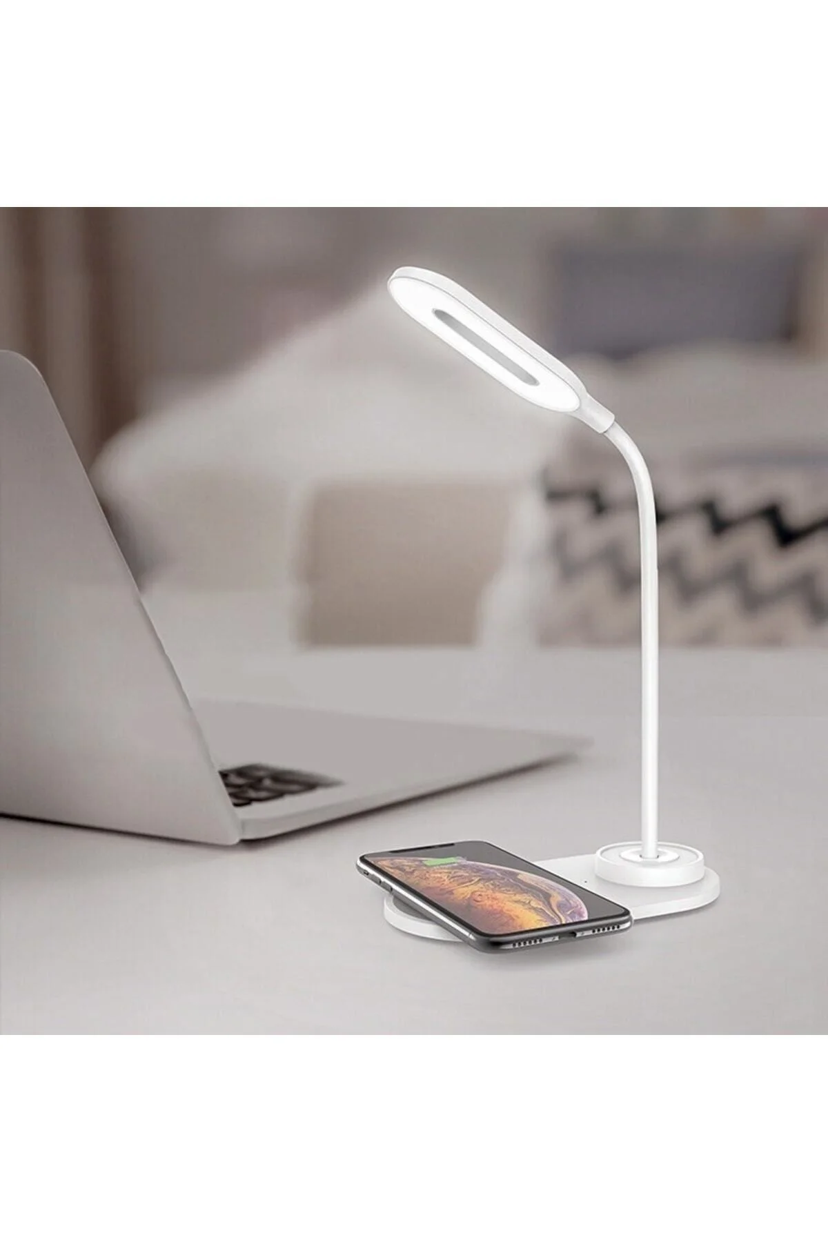 Masa Lambası Led 10w Cep Telefonu Hızlı Kablosuz Şarj Özellikli Iki Renk Işık Siyah - PEKSHOP Görsel 8