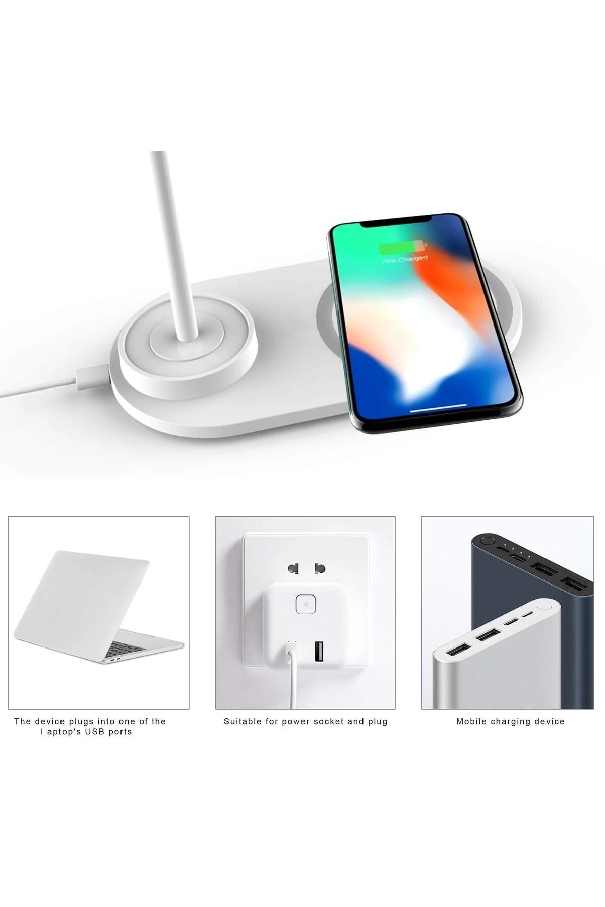 Masa Lambası Led 10w Cep Telefonu Hızlı Kablosuz Şarj Özellikli Iki Renk Işık Siyah - PEKSHOP Görsel 5