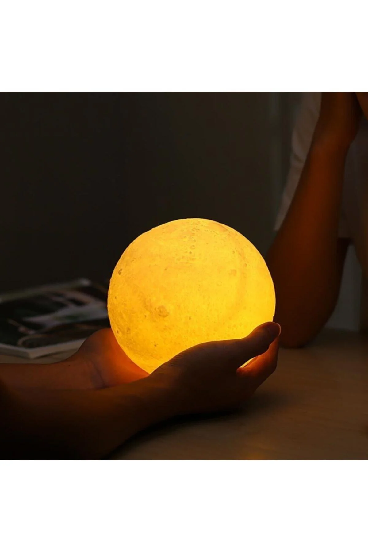 Sarı 3d Ay Gece Lambası Dekoratif Küre Led Başucu Lambası - PEKSHOP Görsel 2
