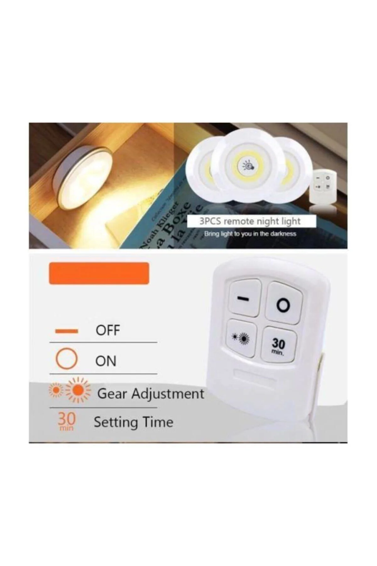 Wt-364 Uzaktan Kumandalı Yapışkanlı Led Spot Lamba 3 Adet Lamba