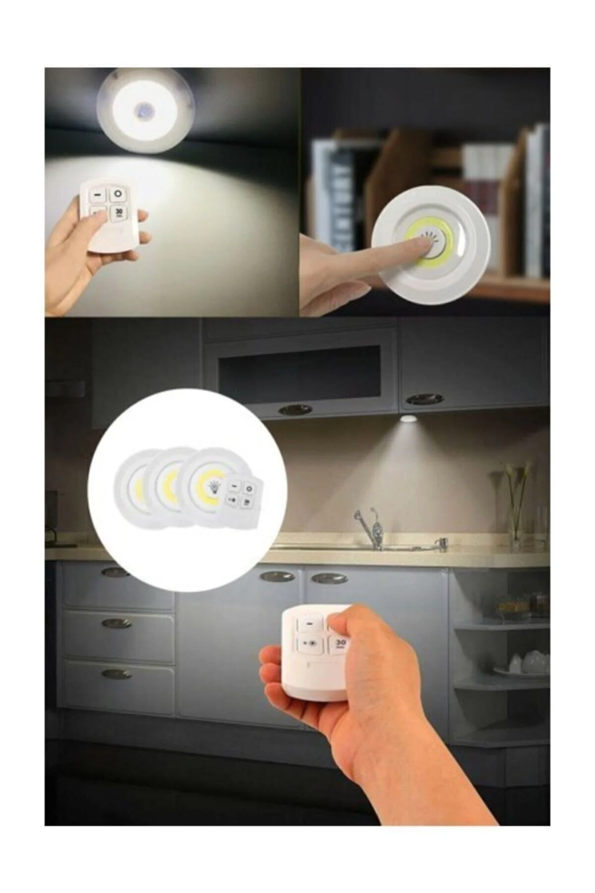 Uzaktan Kumandalı 3'lü Spot Led Lamba Kablosuz Pilli Işıldak - PEKSHOP Görsel 3