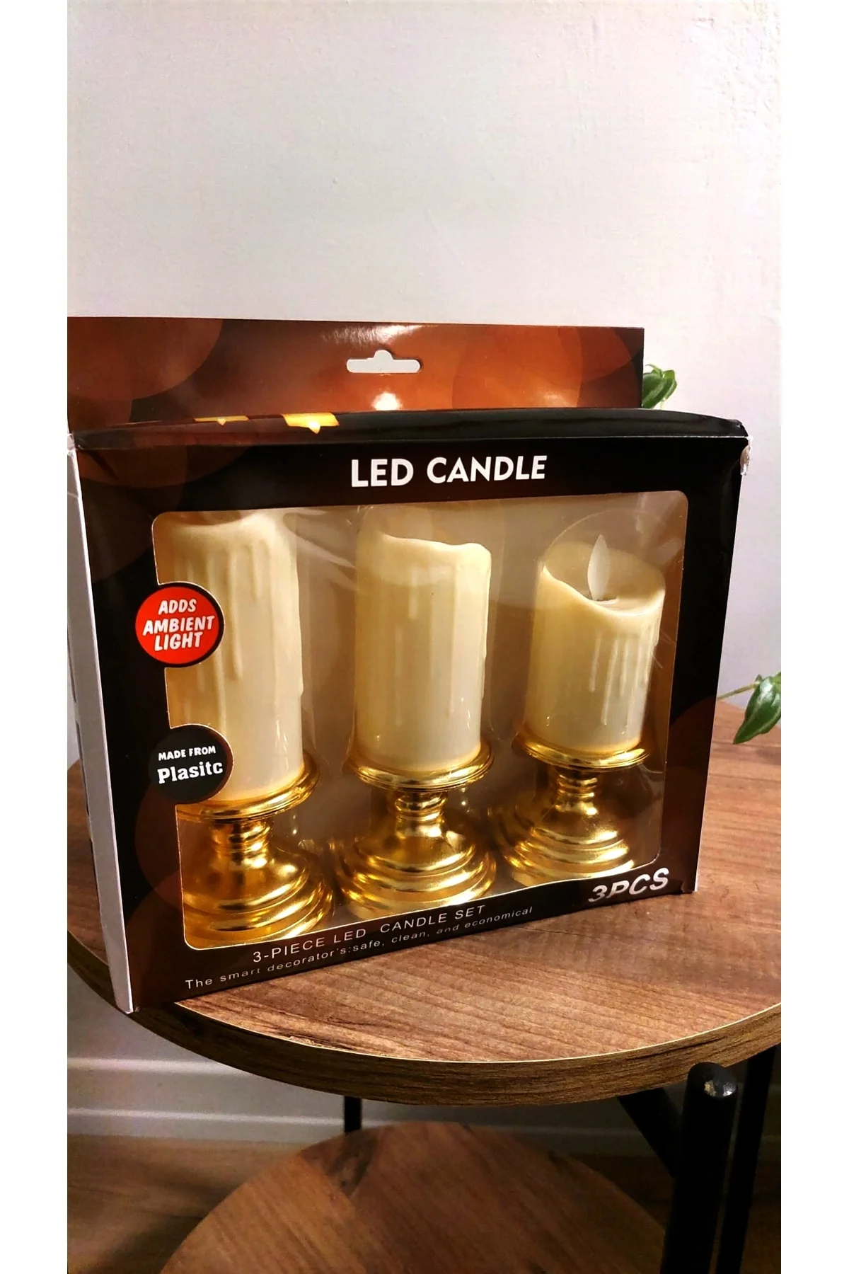 Şamdanlı 3'lü LED Mum Seti Dekoratif Pilli ve Romantik Mumlarla Evinize Işıltı Katın Gold Altın Renk - pazariz Görsel 7
