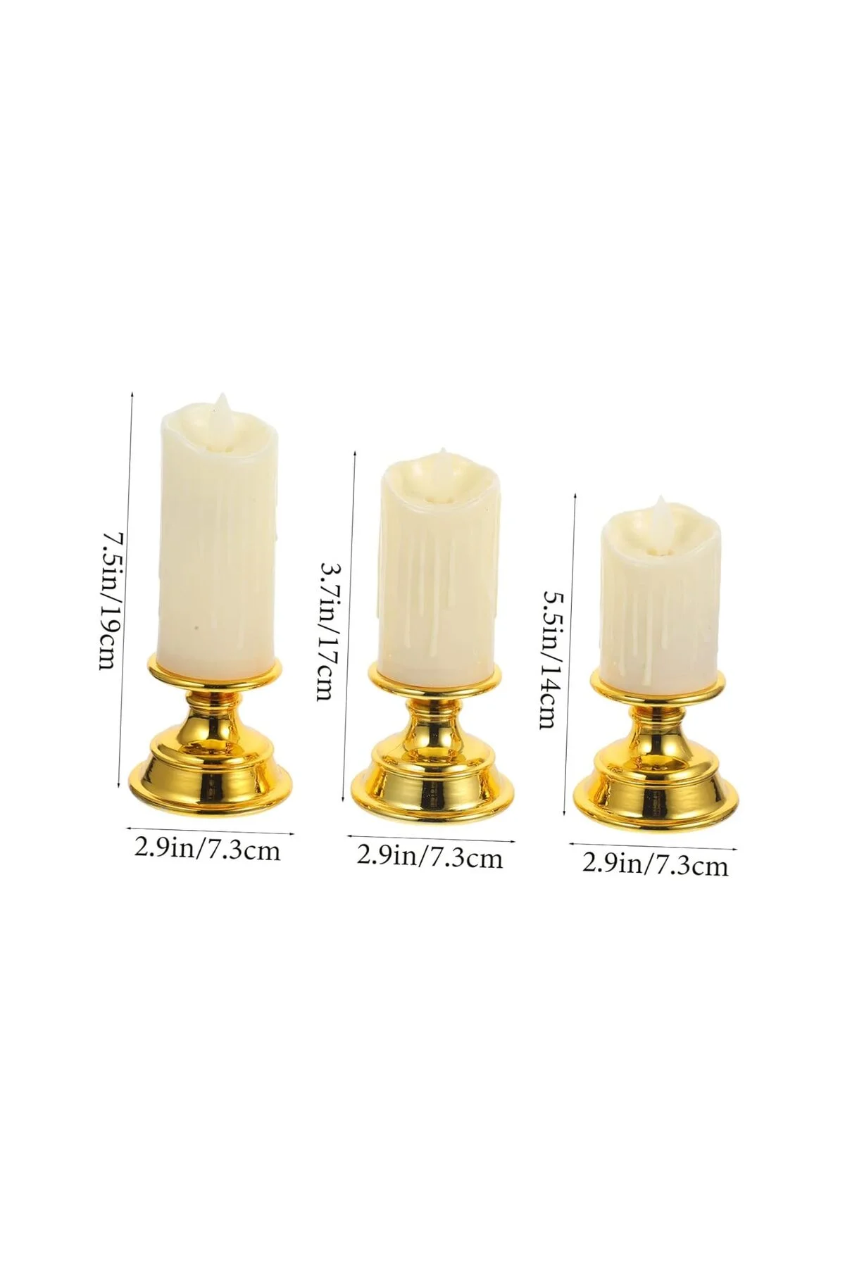Şamdanlı 3'lü LED Mum Seti Dekoratif Pilli ve Romantik Mumlarla Evinize Işıltı Katın Gold Altın Renk - pazariz Görsel 5