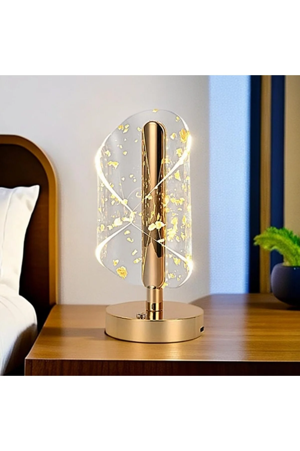 Kristal LED Gece Lambası 3D Altın tabanlı dokunmatik kontrollü şarjlı tasarım 3 renk modu ile yatak - pazariz Görsel 6