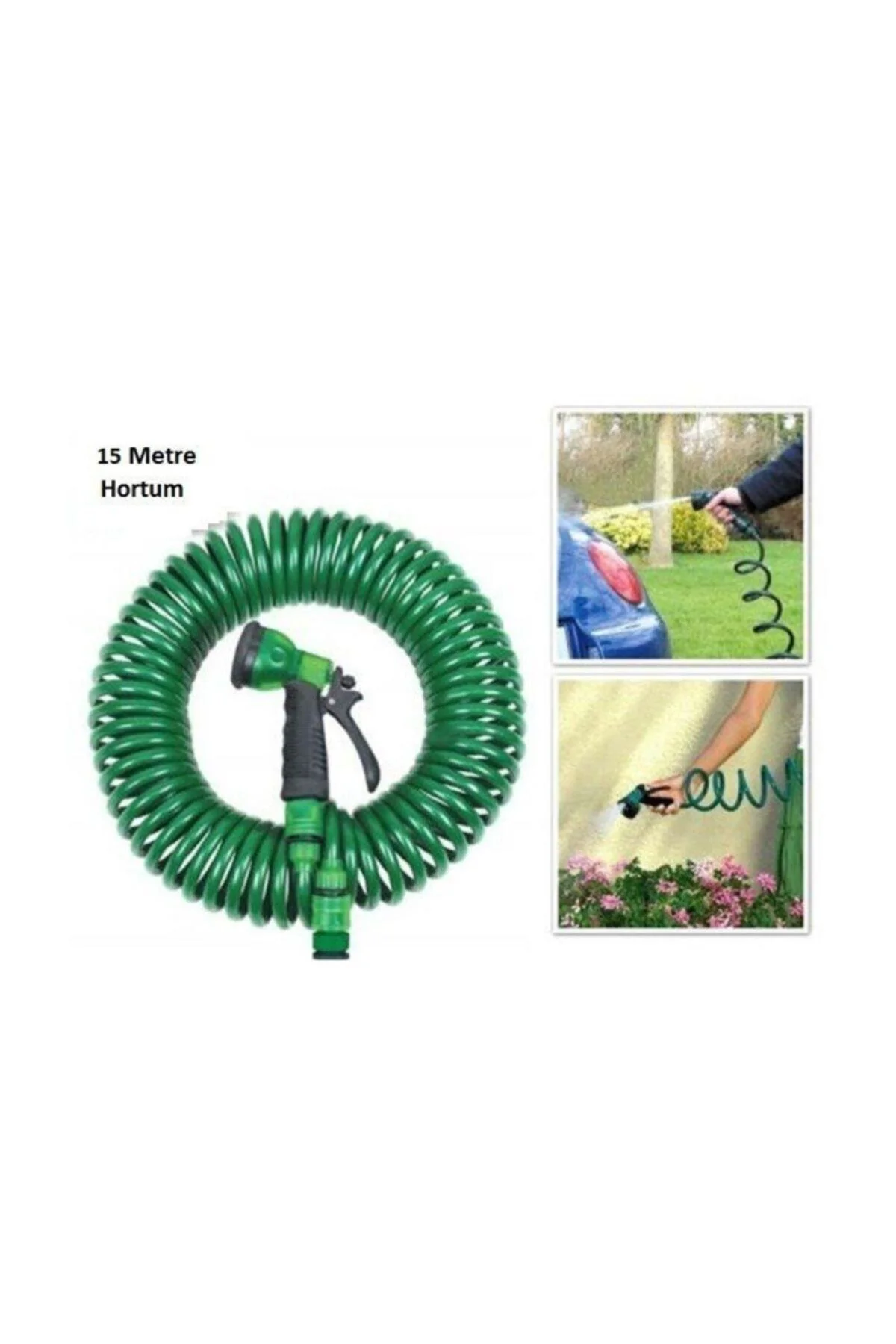 4 Fonksiyonlu 15 Metre Sulama Başlıklı Spiral Hortum