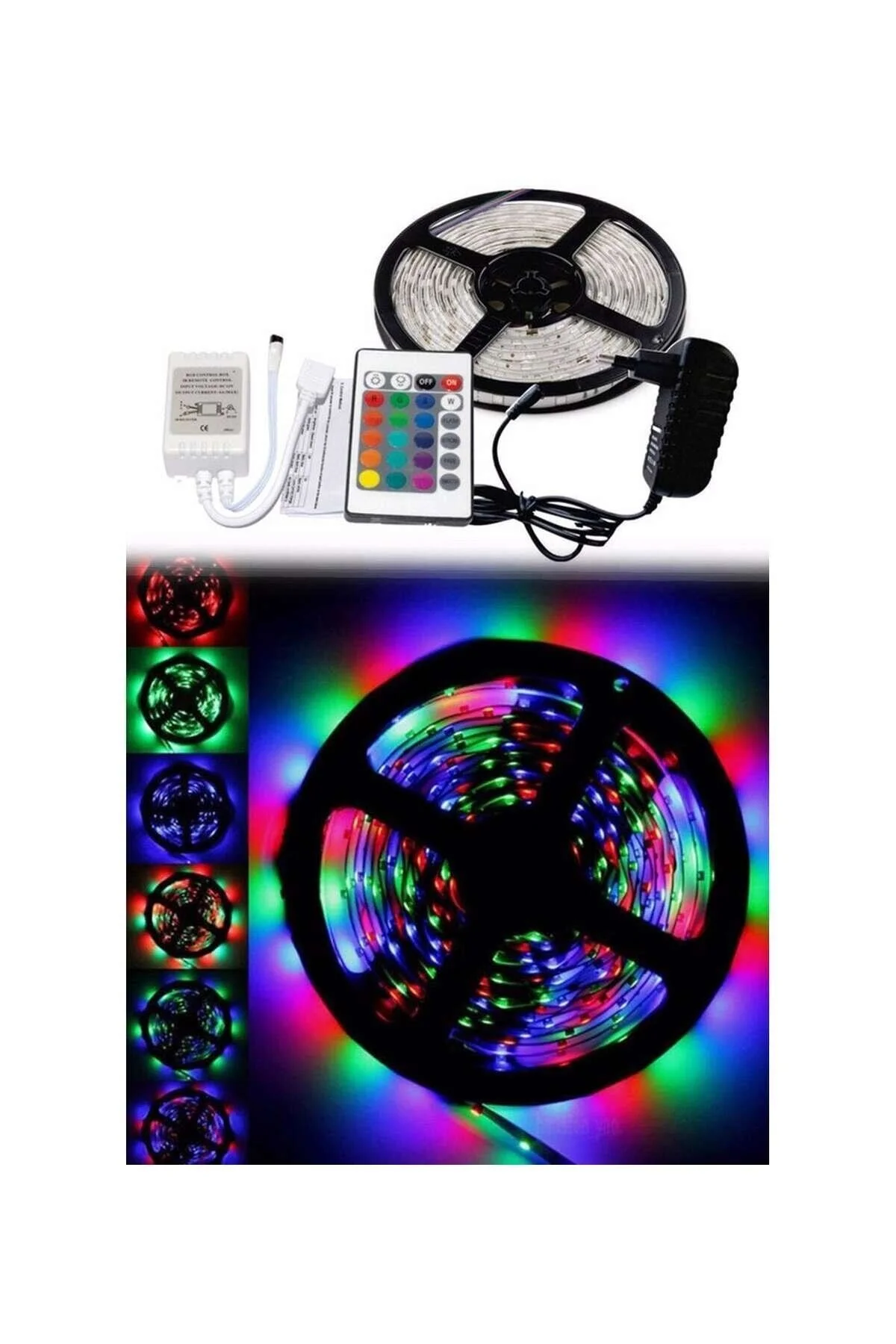5 Metre Rgb Şerit Led Seti-İç ve Dış Mekan Silikonlu-Tak Çalıştır