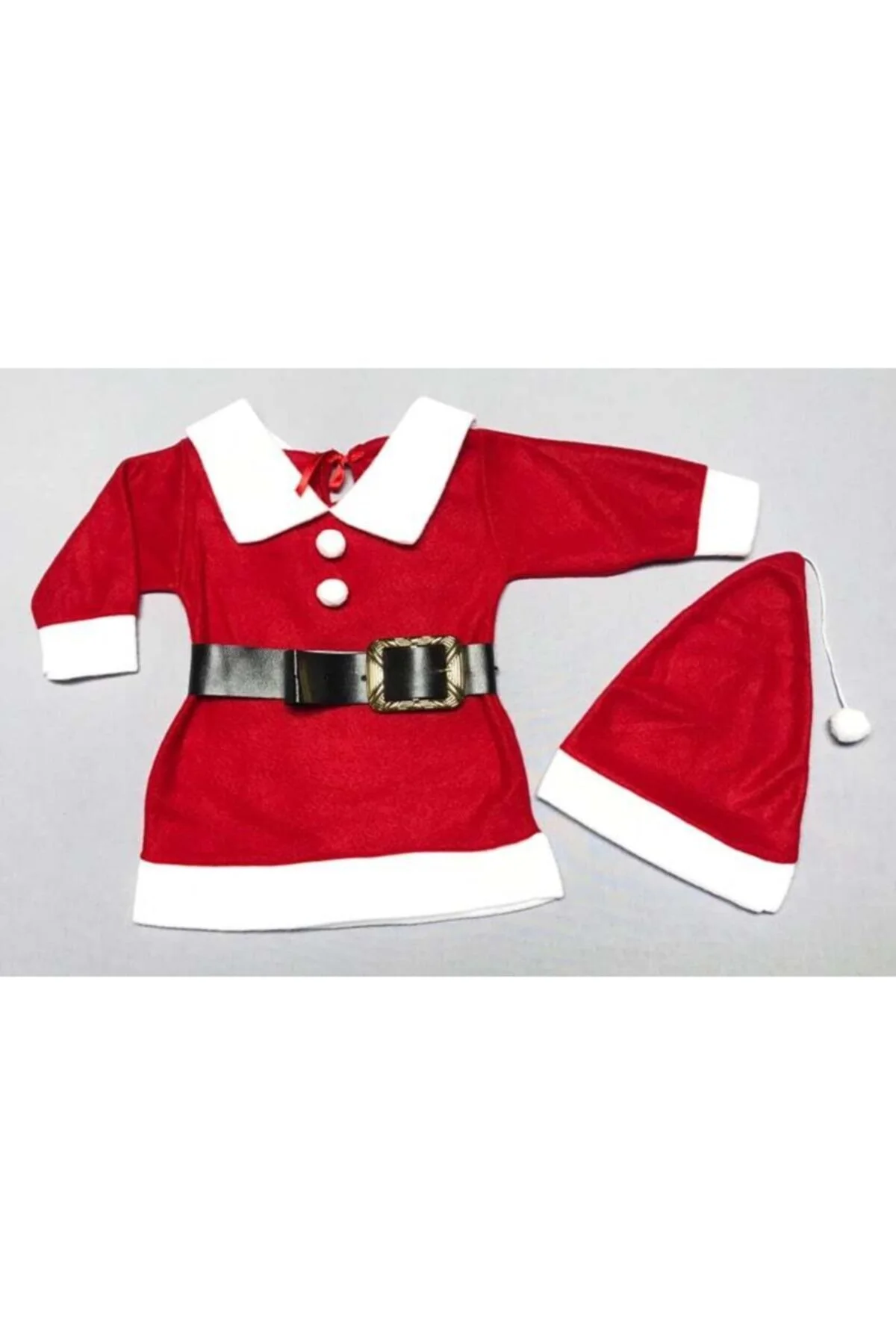 Kırmızı Kız Bebek Noel Baba Şapkalı Yılbaşı Takımı