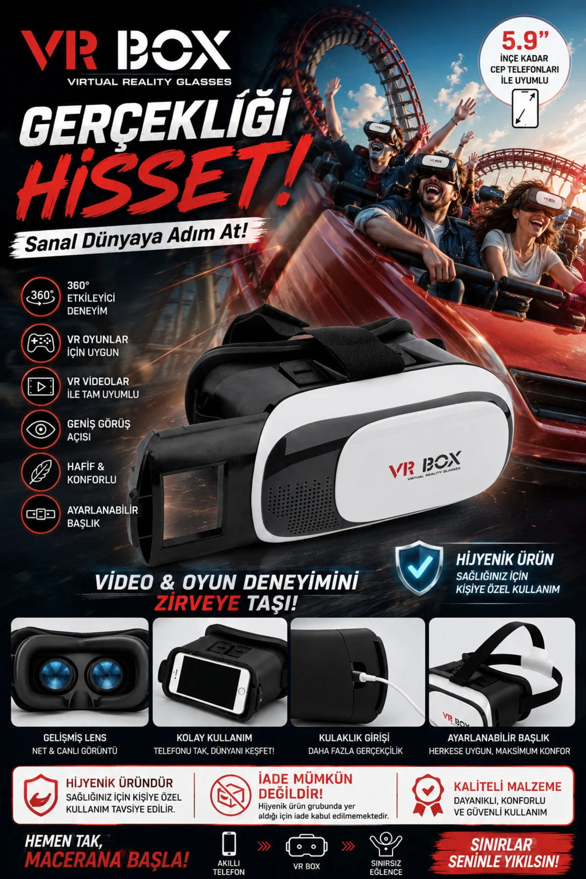 360 Derece Sanal Gerçeklik Gözlüğü Vr2 - VR BOX Görsel 8