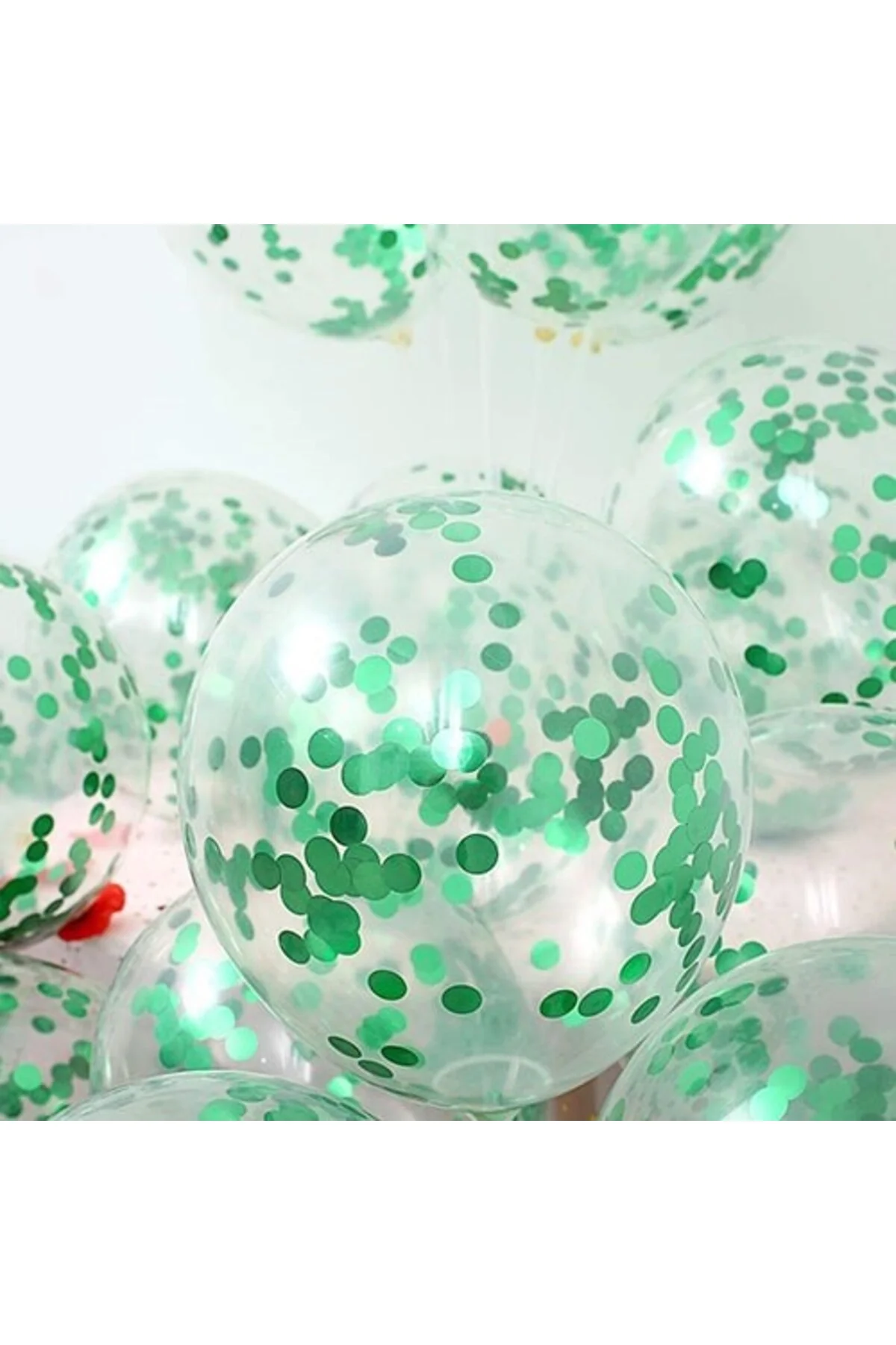 Şeffaf Yeşil Konfetili Balon 10 Adet - Partioutlet Görsel 3