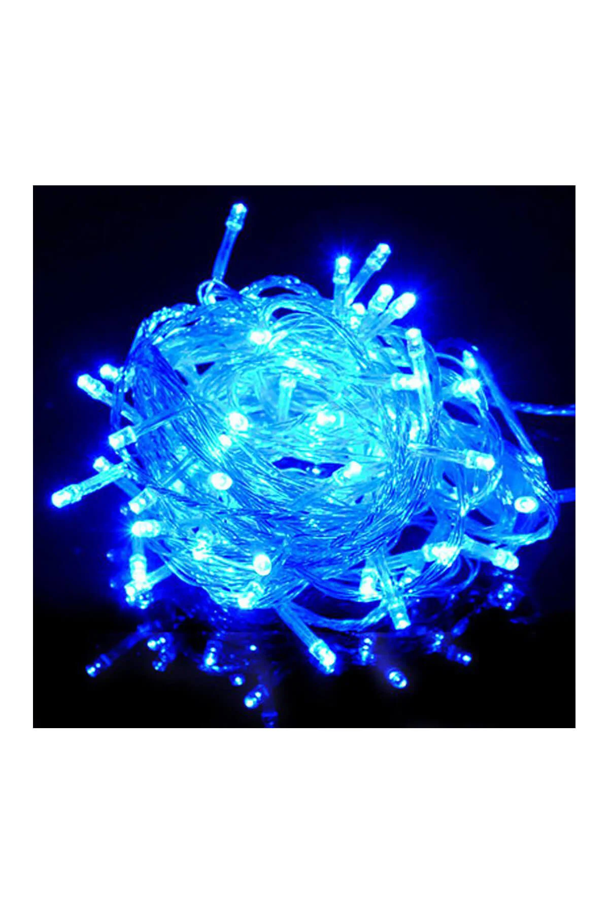 Yılbaşı Kamp Parti Şeffaf Kablo 10m 100 Ampul Led Işık Mavi