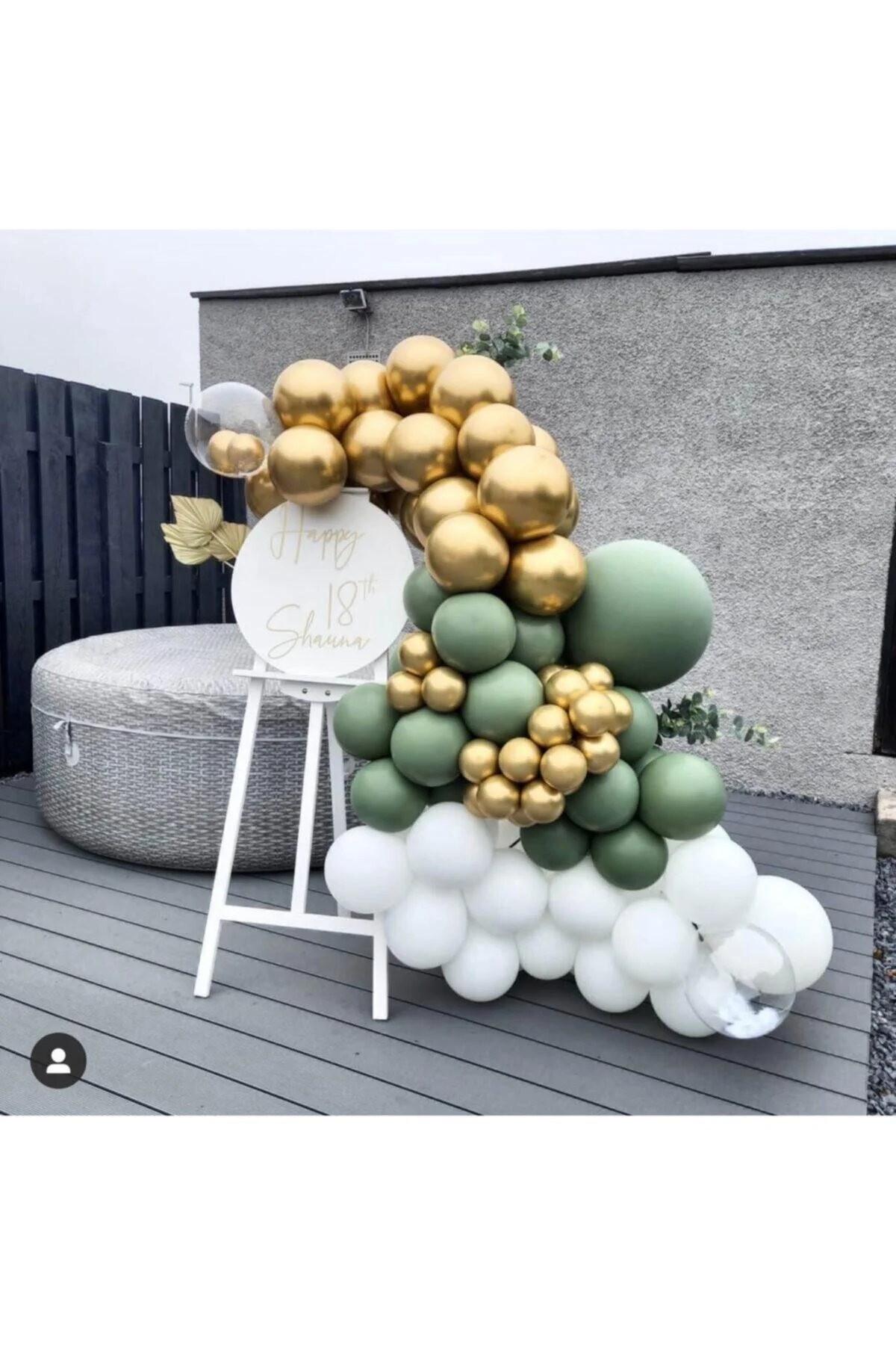 Krom Gold Pastel Küf Yeşili Beyaz Balon Zinciri 100 Adet