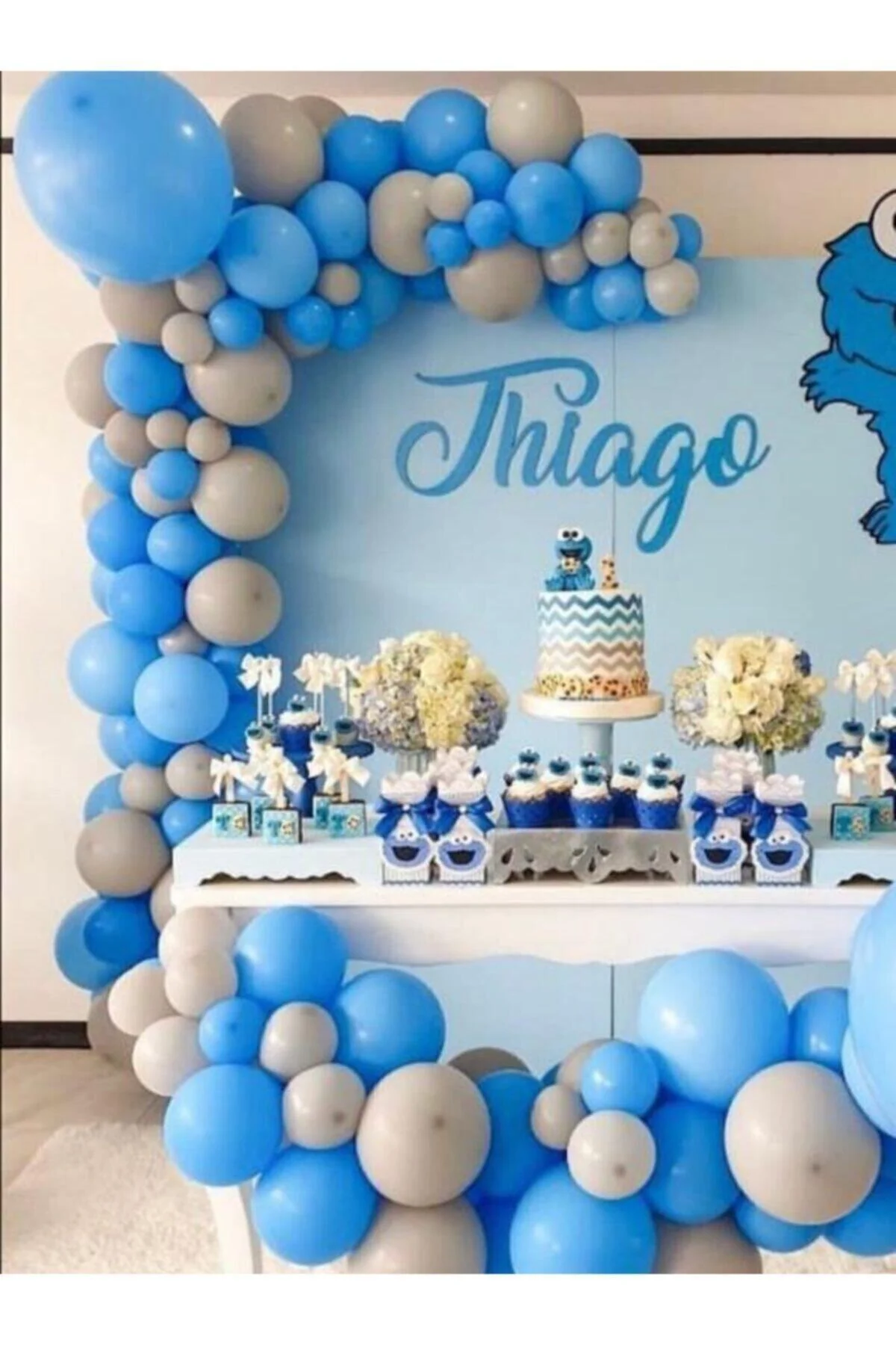 Pastel Mavi Ve Gri Balon Zinciri 100 Adet