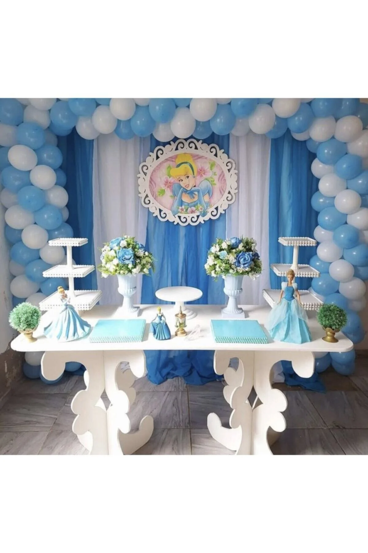 Makaron Mavi Ve Pastel Beyaz Balon Zinciri 100 Adet