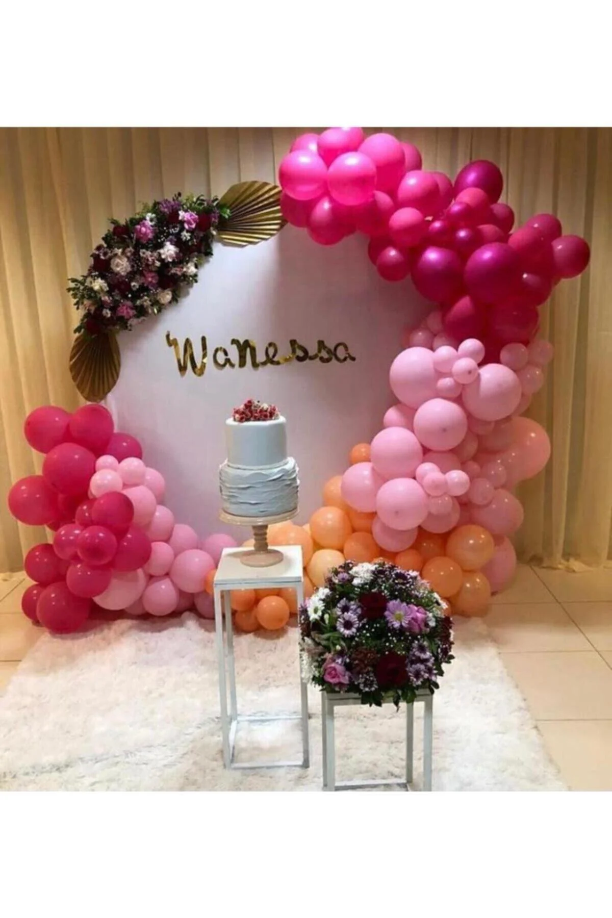 Pastel Fuşya Makaron Pembe Ve Somon Balon Zinciri 100 Adet
