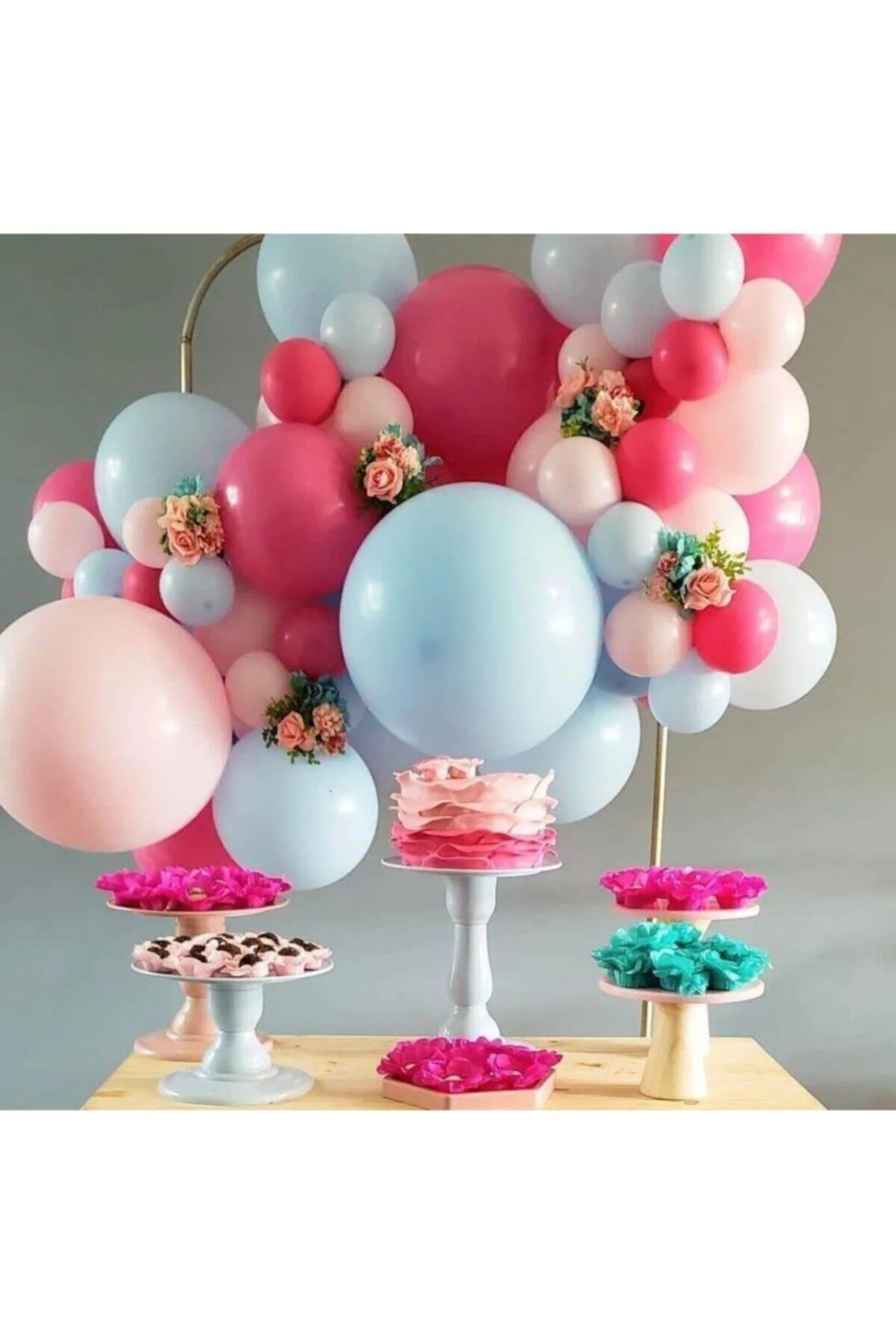 Pastel Fuşya Makaron Pembe Ve Mavi Balon Zinciri 100 Adet