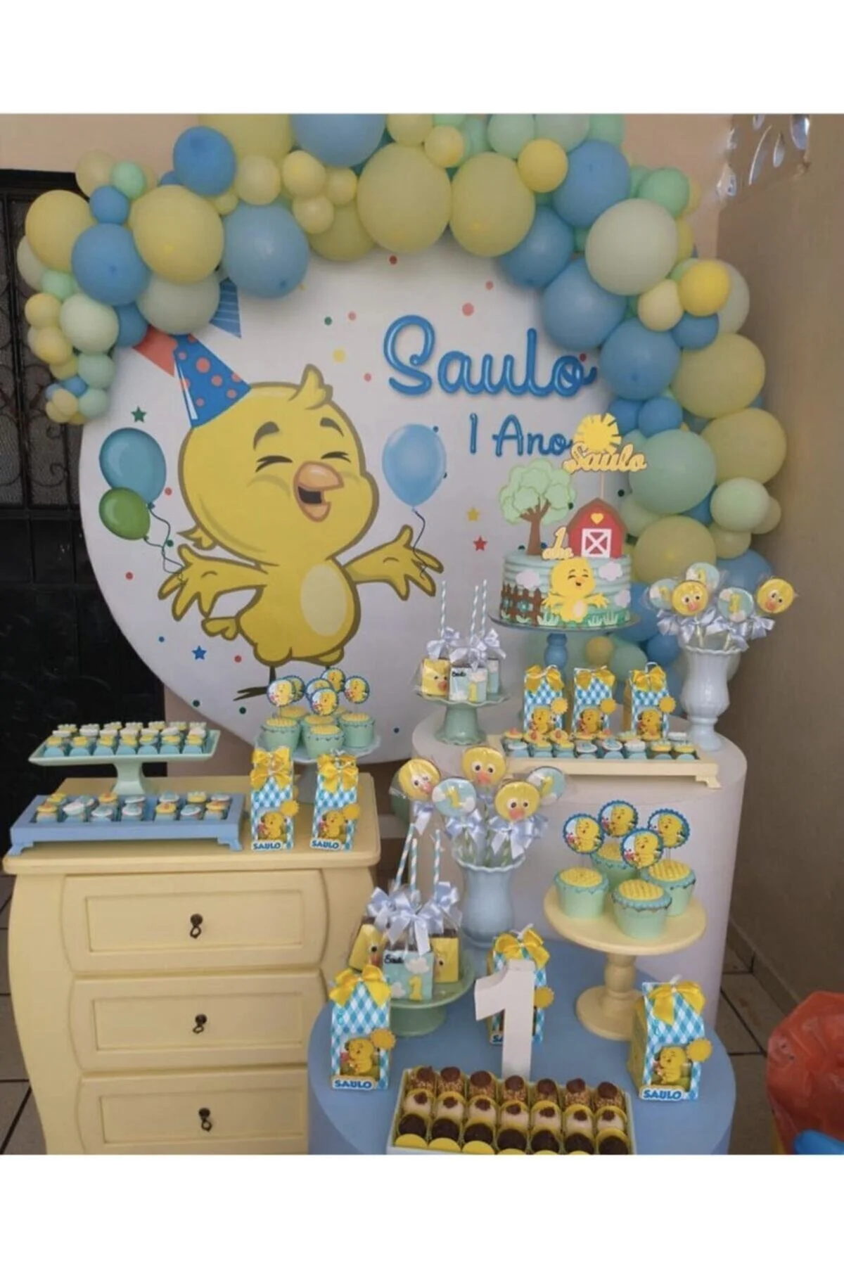 Makaron Sarı Mint Yeşili Ve Mavi Balon Zinciri 100 Adet