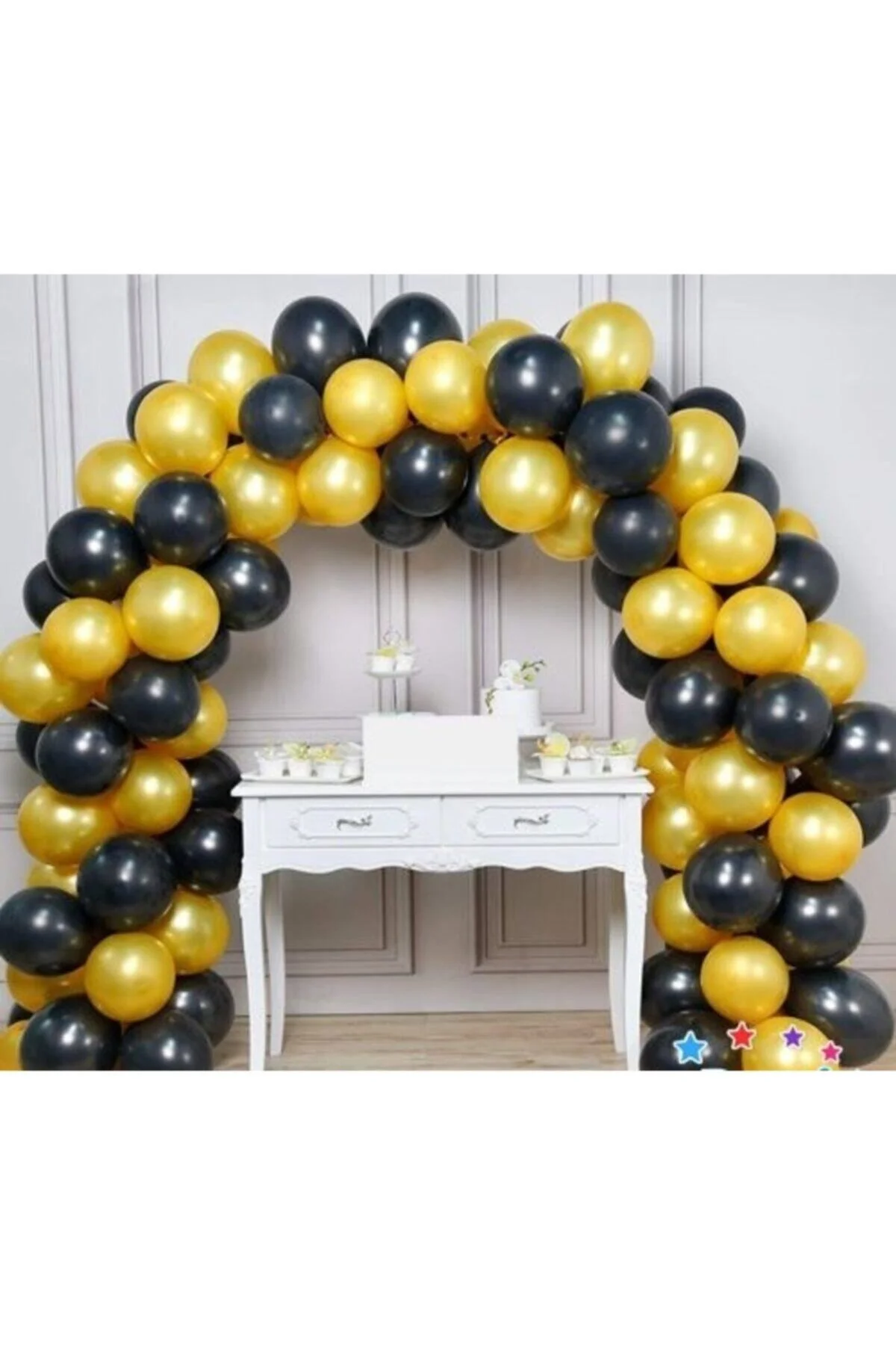 Balon Zinciri - Gold Siyah Balon Süsleme Seti 200 Adet