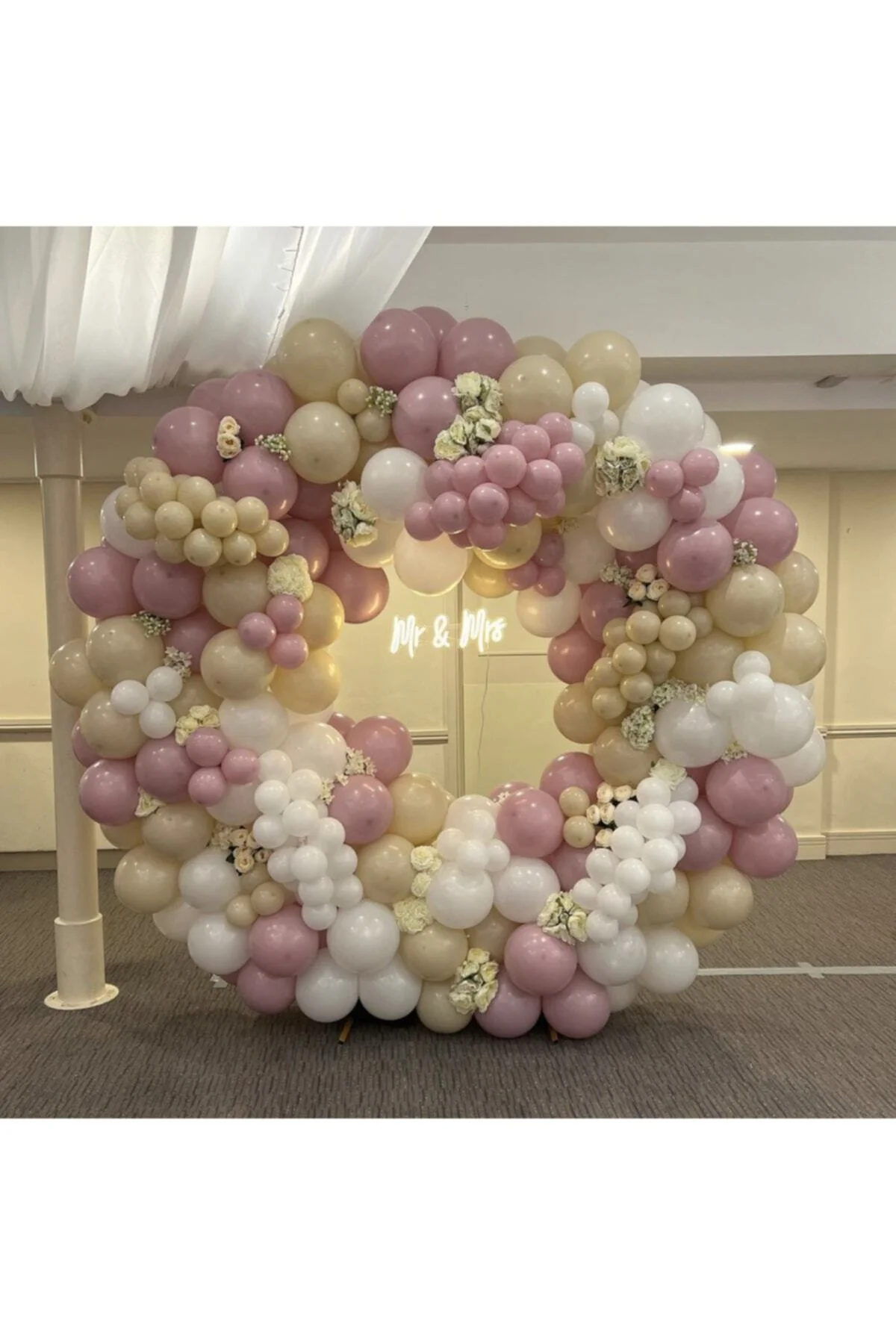 Retro Toz Pembe Sütlü Kahve Ve Beyaz Balon Zinciri 100 Adet
