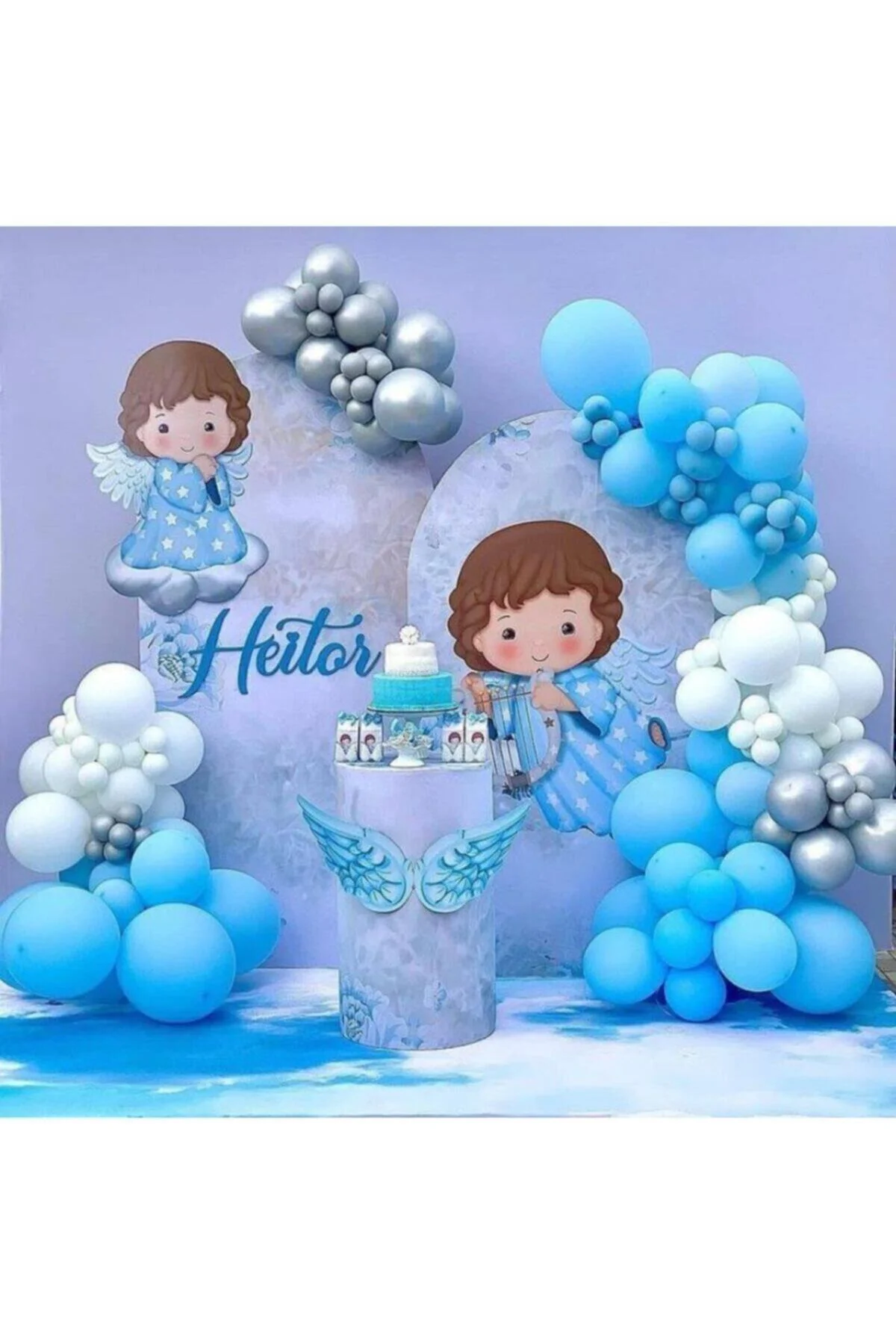 Krom Gümüş Mavi Beyaz Balon Zincir