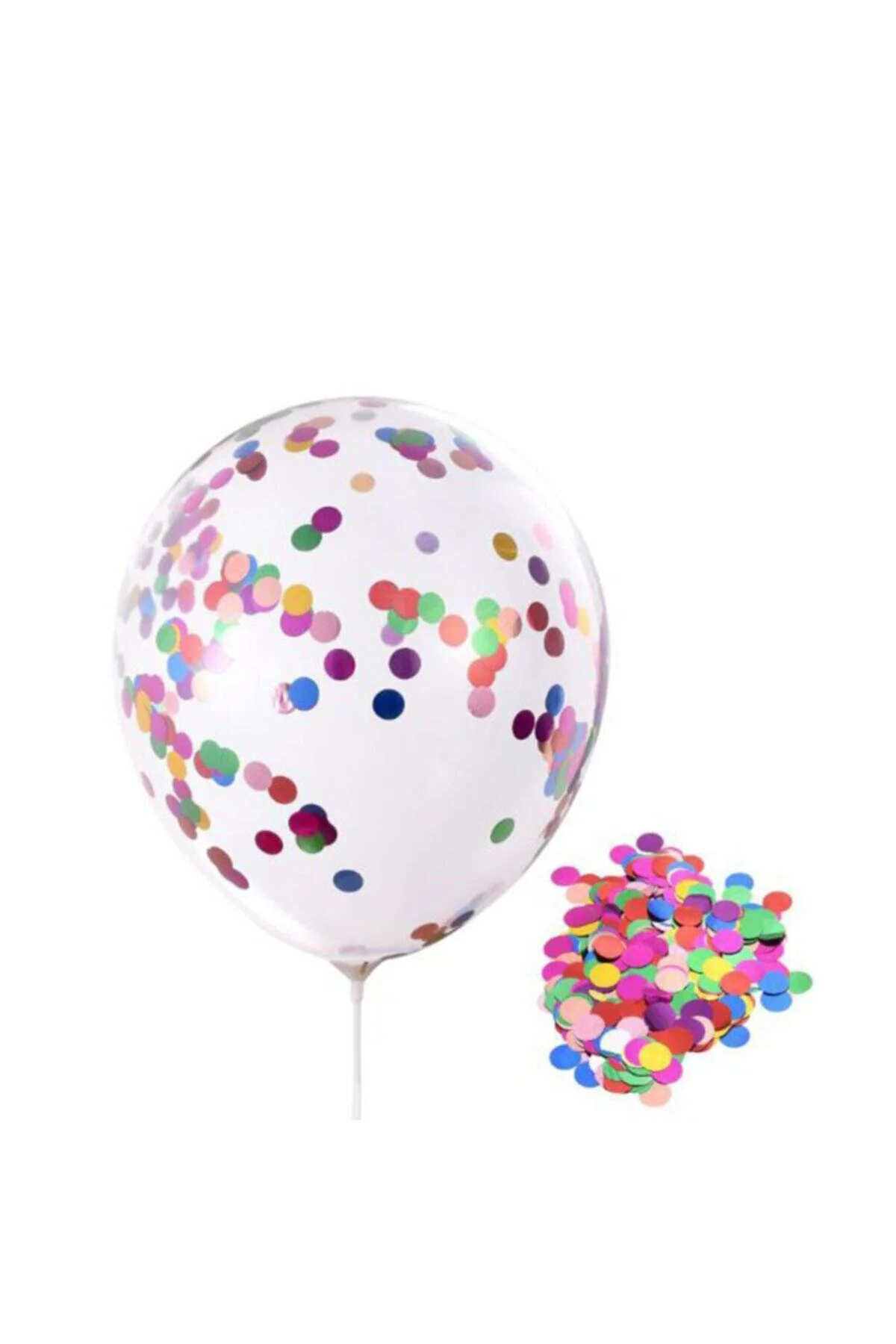 12 Inç Standart Boy Konfetili Şeffaf Balon 10 Adet Renkli