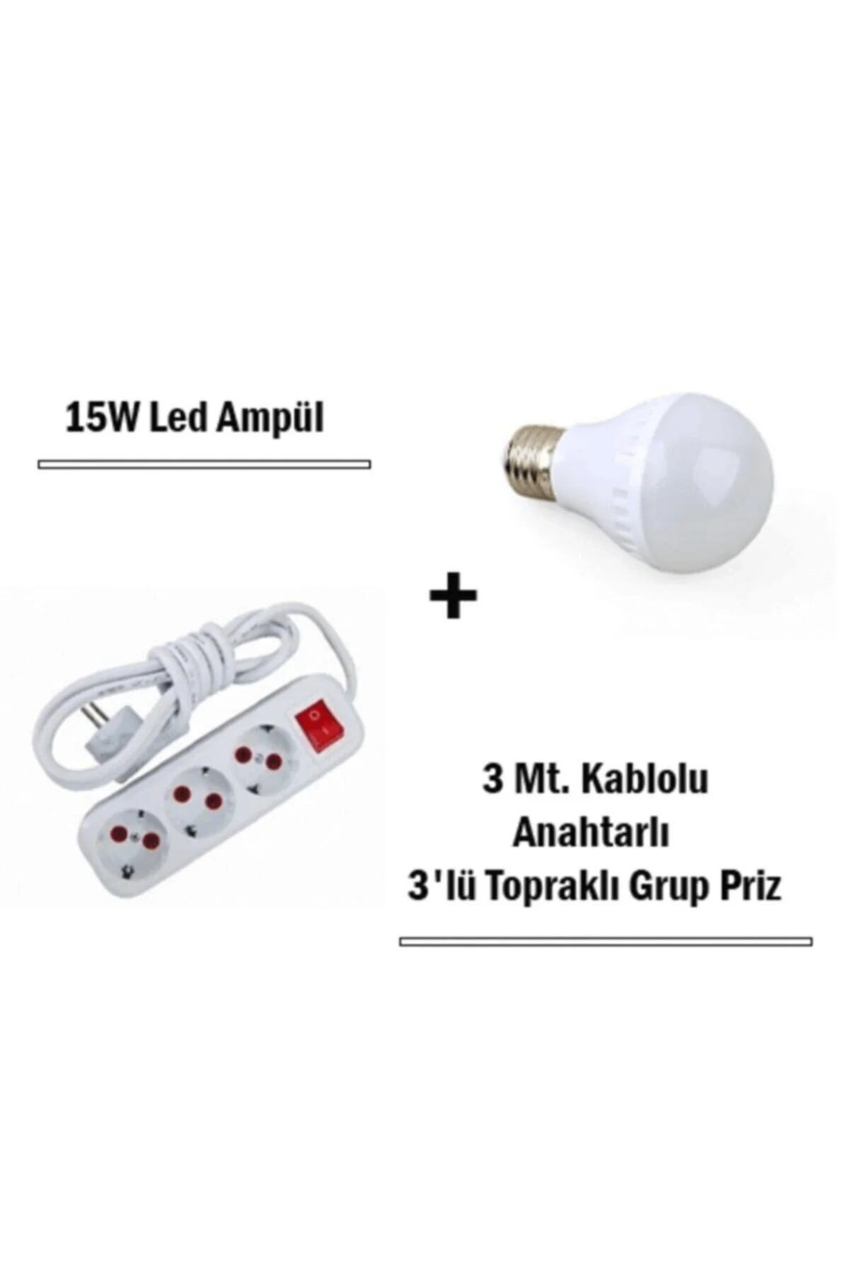 15w Led Ampul + 3 Metre Uzatmalı Anahtarlı 3lü Priz Set - renn Görsel 2