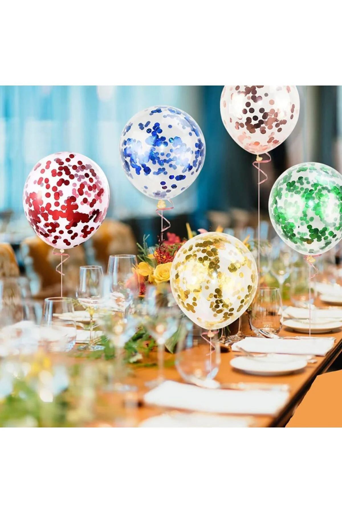 Pazarız Konfetili Balon Pullu Şeffaf Balon Seti 20 Adet - pazariz Görsel 3