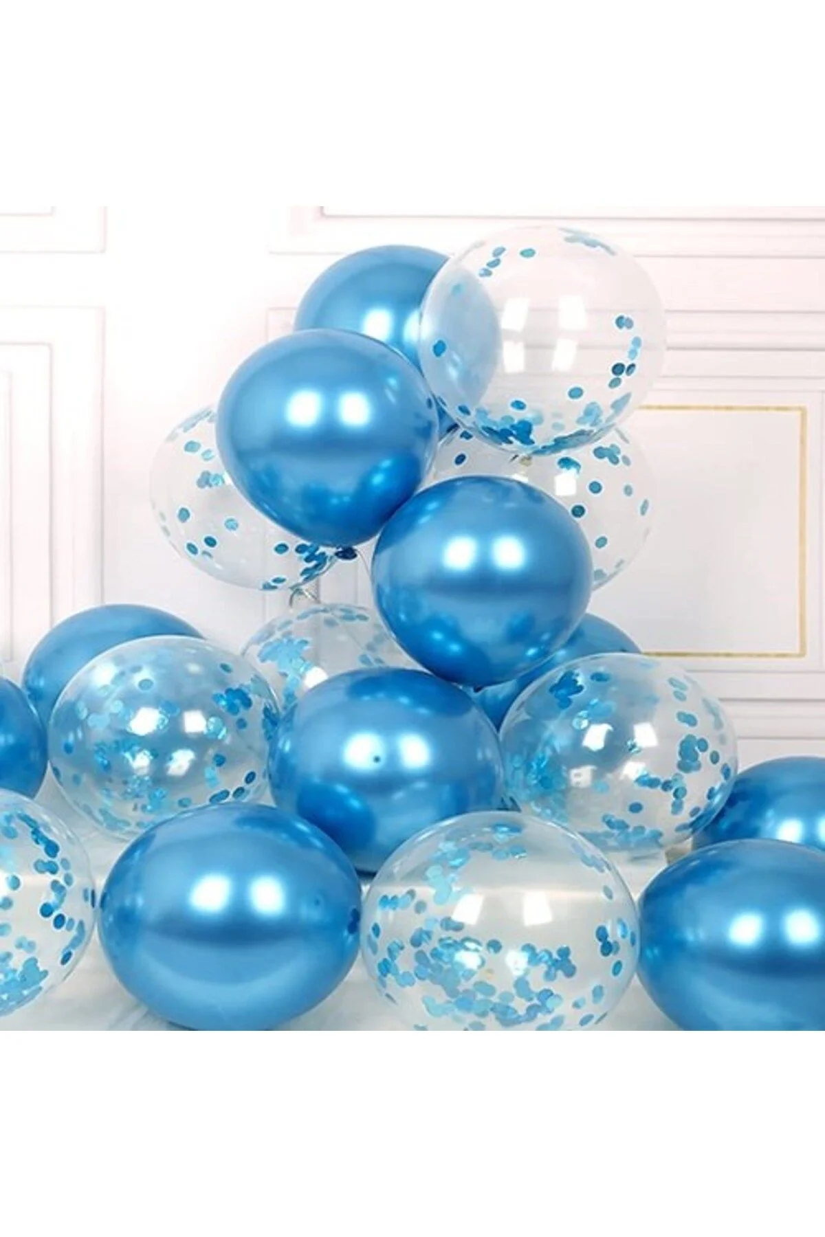 Mavi Krom Konfetili Balon - Partioutlet Görsel 2