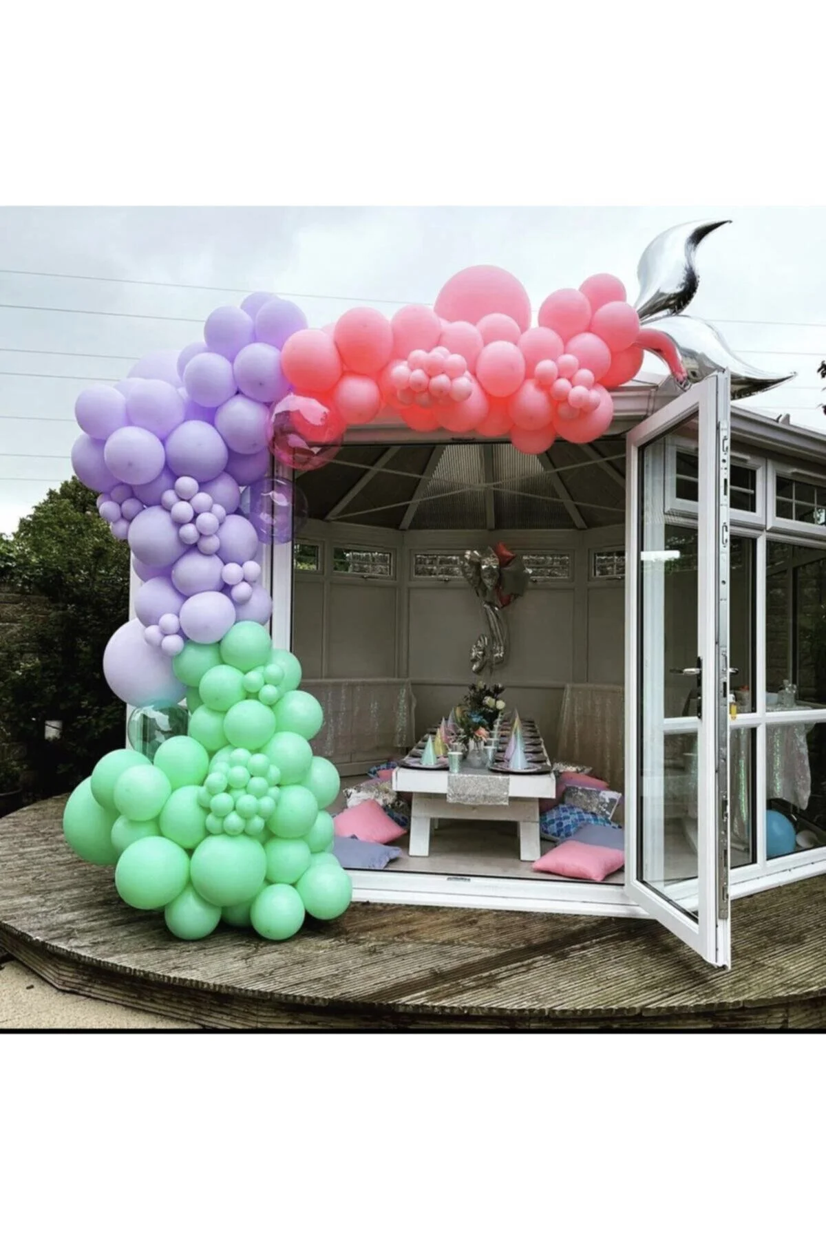 Pastel Mint Yeşili Lila Ve Makaron Pembe Balon Zinciri 100 Adet