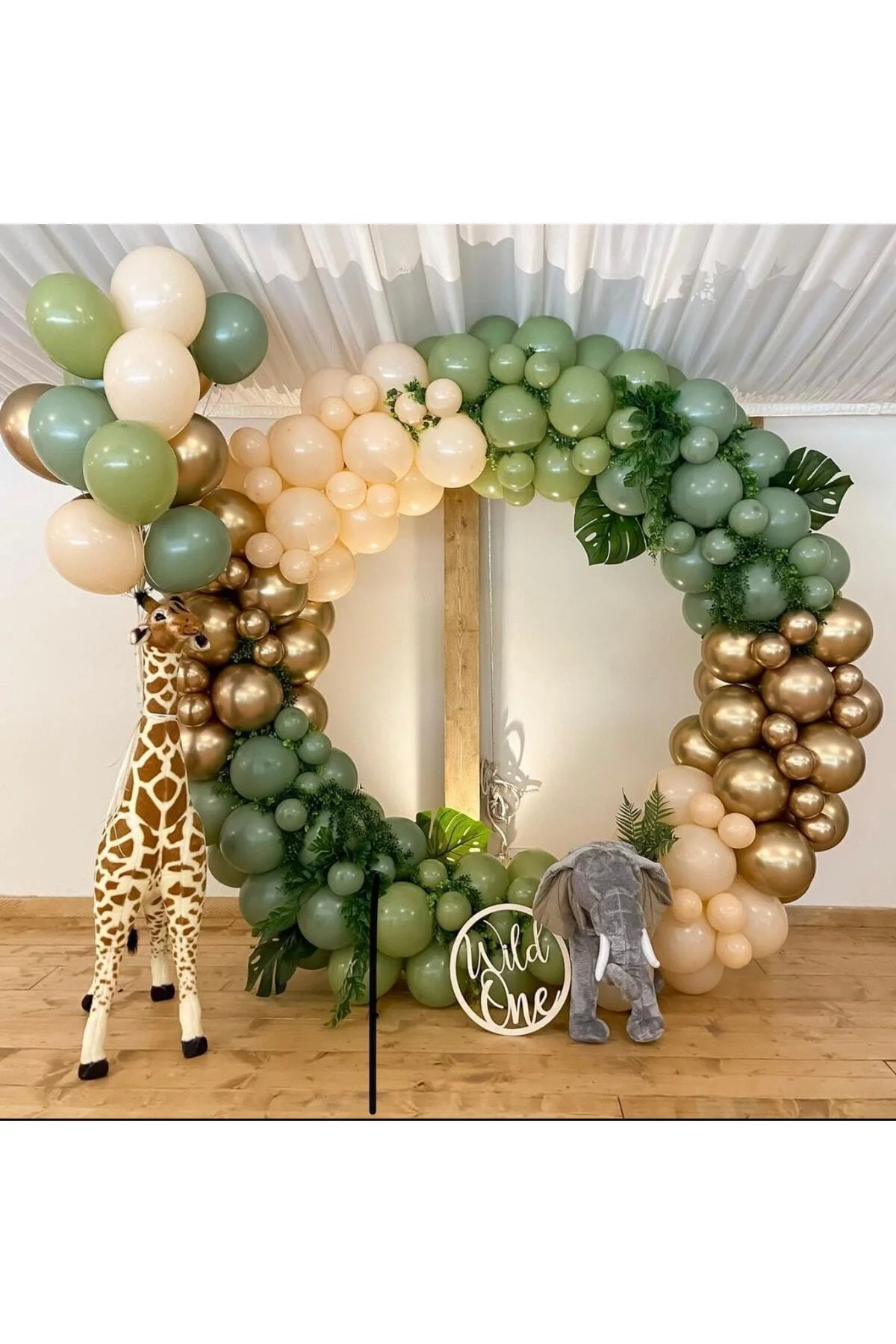 Krom Gold Pastel Kış Yeşili Okaliptus Ve Ten Rengi Balon Zinciri 50 Adet
