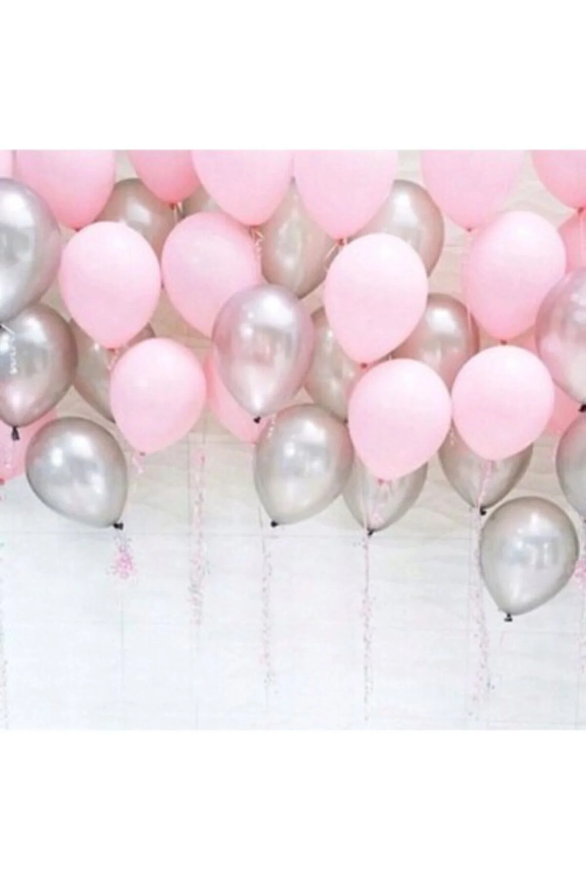 100 Adet Pembe Gümüş Balon Ve 5 Metre Balon Zinciri