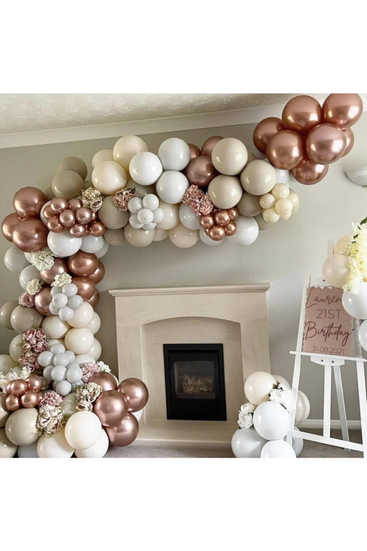 Krom Rose Gold Pastel Duman Ve Taş Rengi Balon Zinciri 100 Adet
