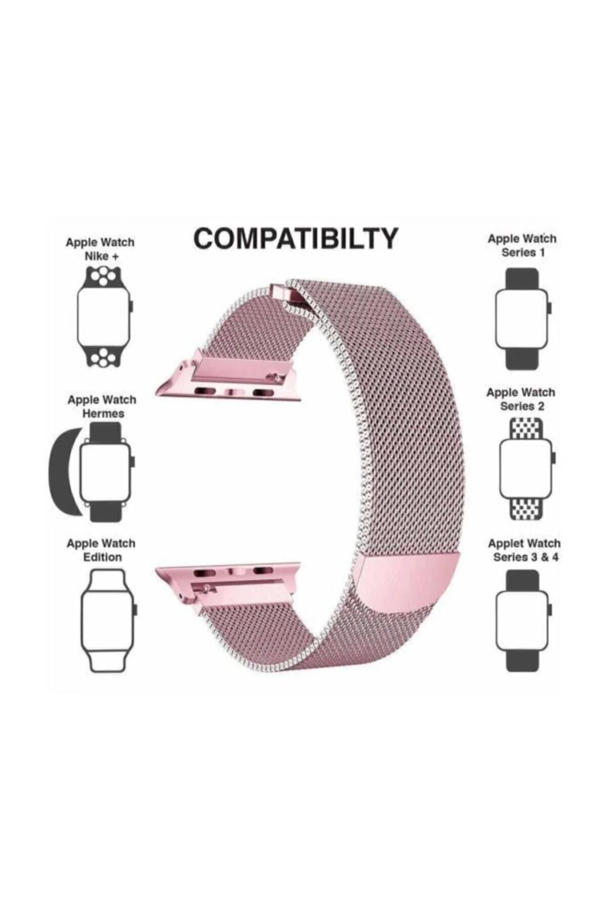 Apple Watch Uyumlu Hasır 38mm / 40mm Milanese Kordon Rose Gold - pazariz Görsel 4