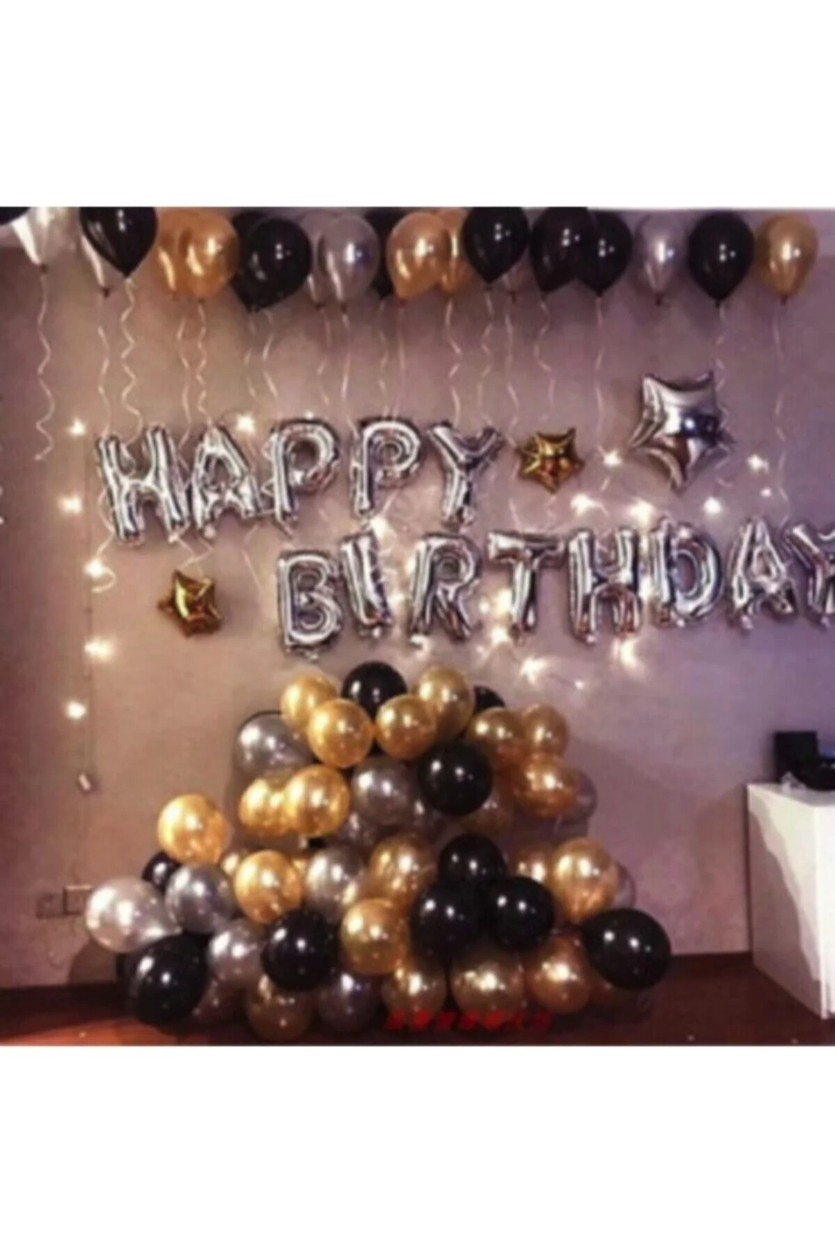 Happy Birthday Doğum Günü Balonu Kombini Gümüş Gold