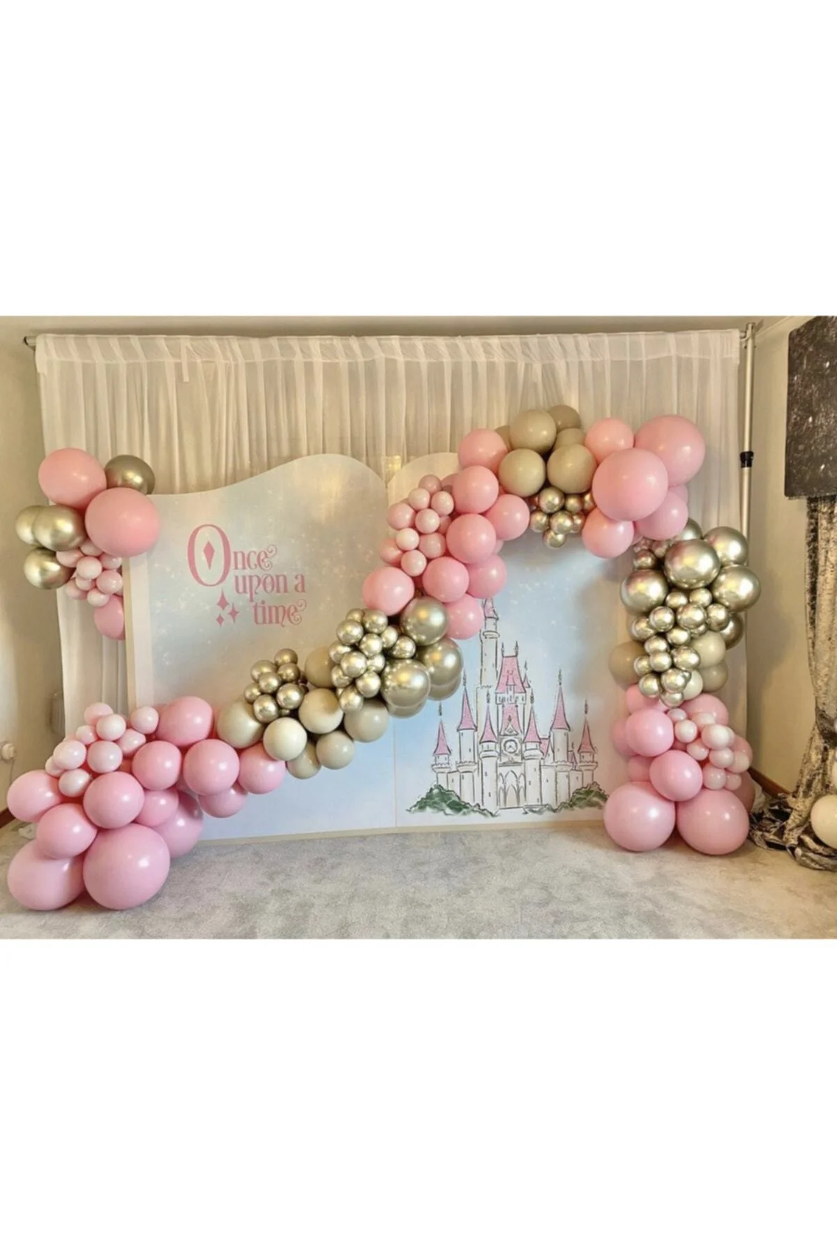Krom Beyaz Altın Makaron Pembe Ve Deniz Kumu Balon Zinciri 100 Adet