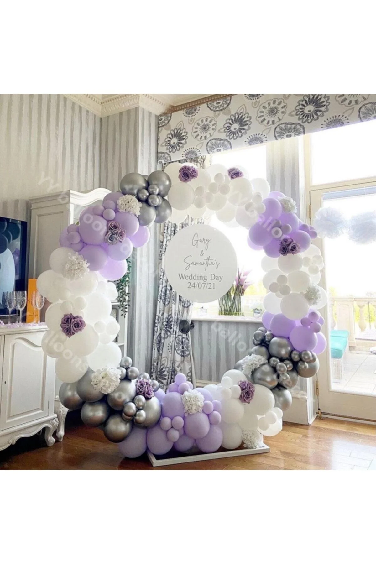 Krom Gümüş Lila Ve Beyaz Balon Zinciri 100 Adet